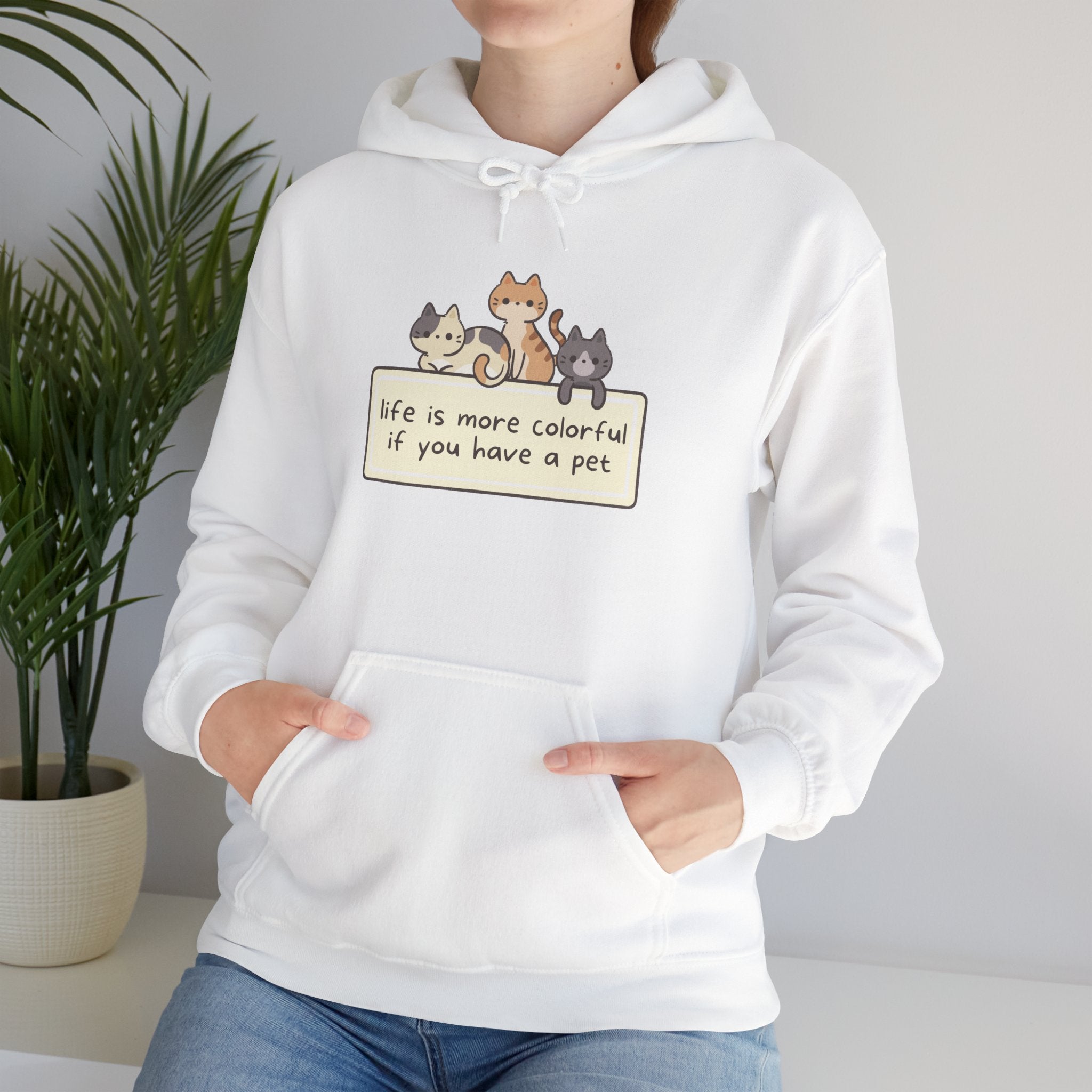Pet Lover Hoodie - "Life Is More Colorful If You Have A Pet" Cute Cat & Dog Graphic
