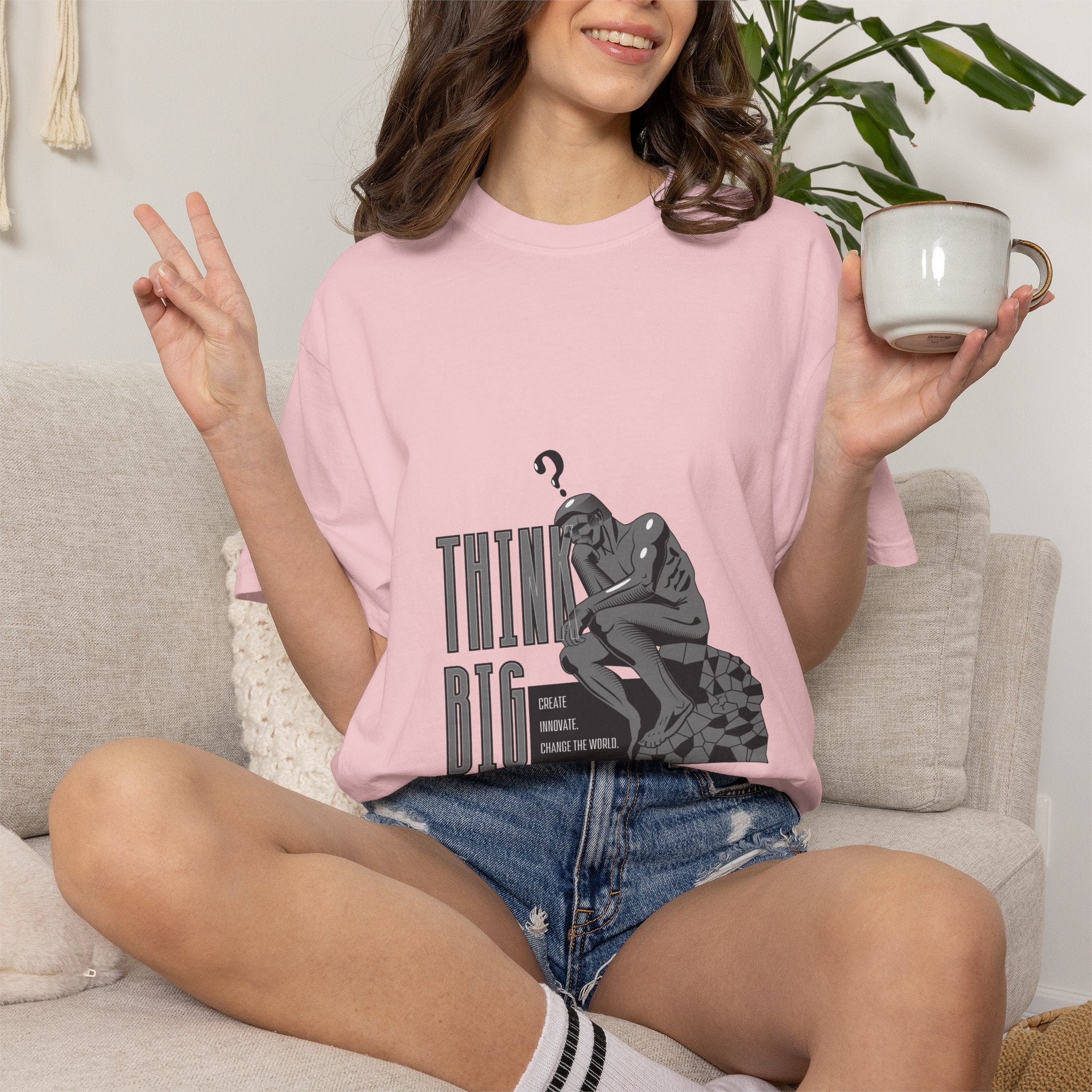 Think Big T-Shirt — Motivational Graphic Tee with Thinking Man Design