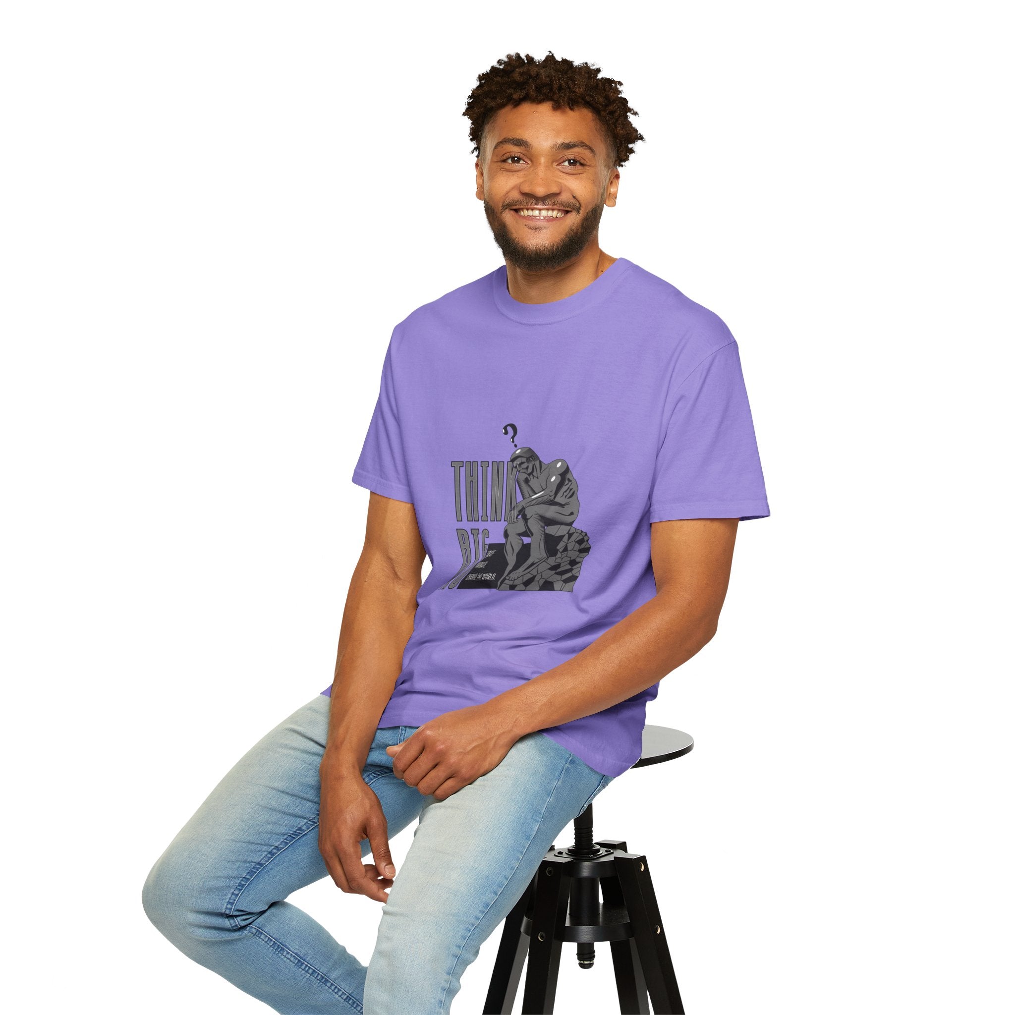 Think Big T-Shirt — Motivational Graphic Tee with Thinking Man Design