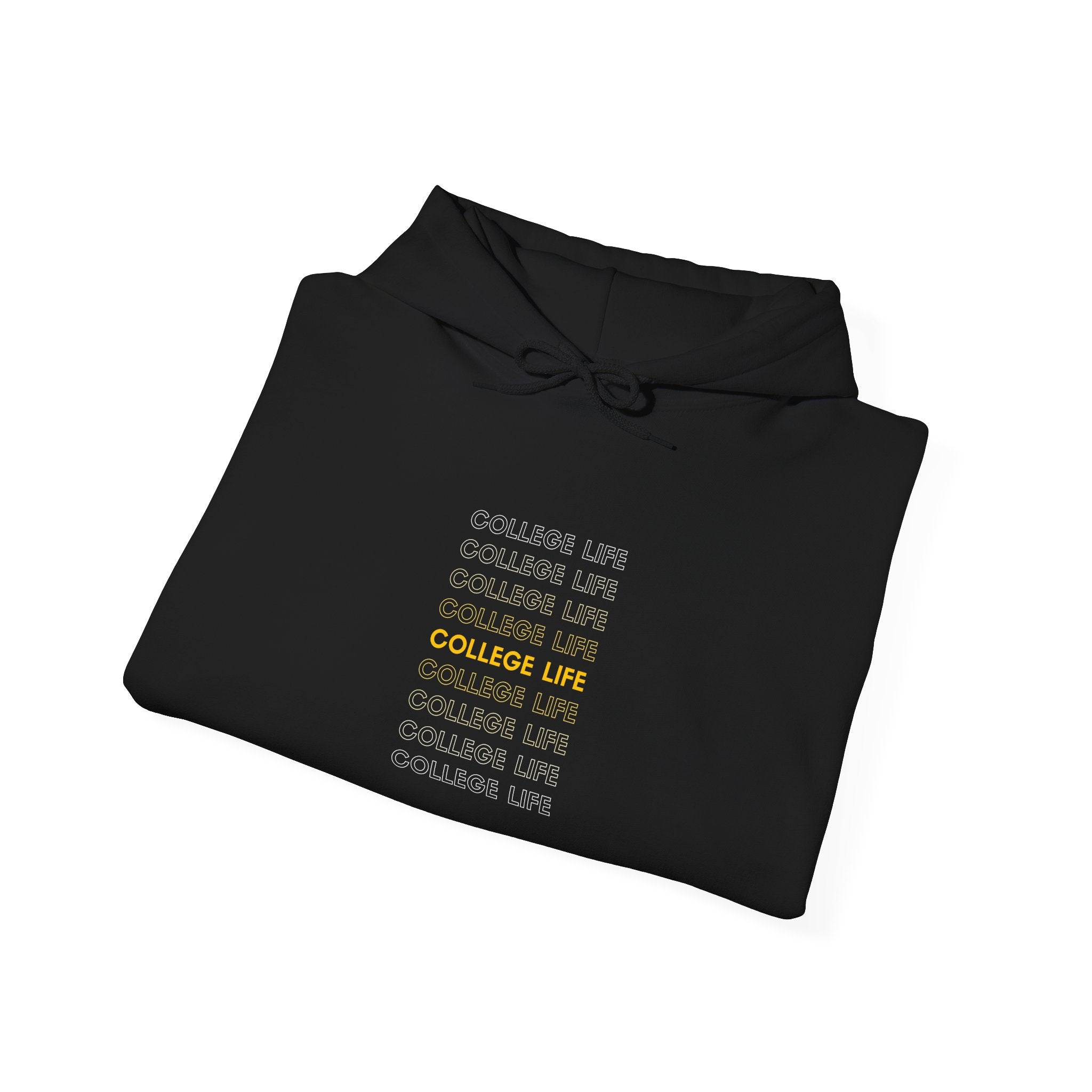 College Life Hoodie – Repeated Text Graphic Pullover