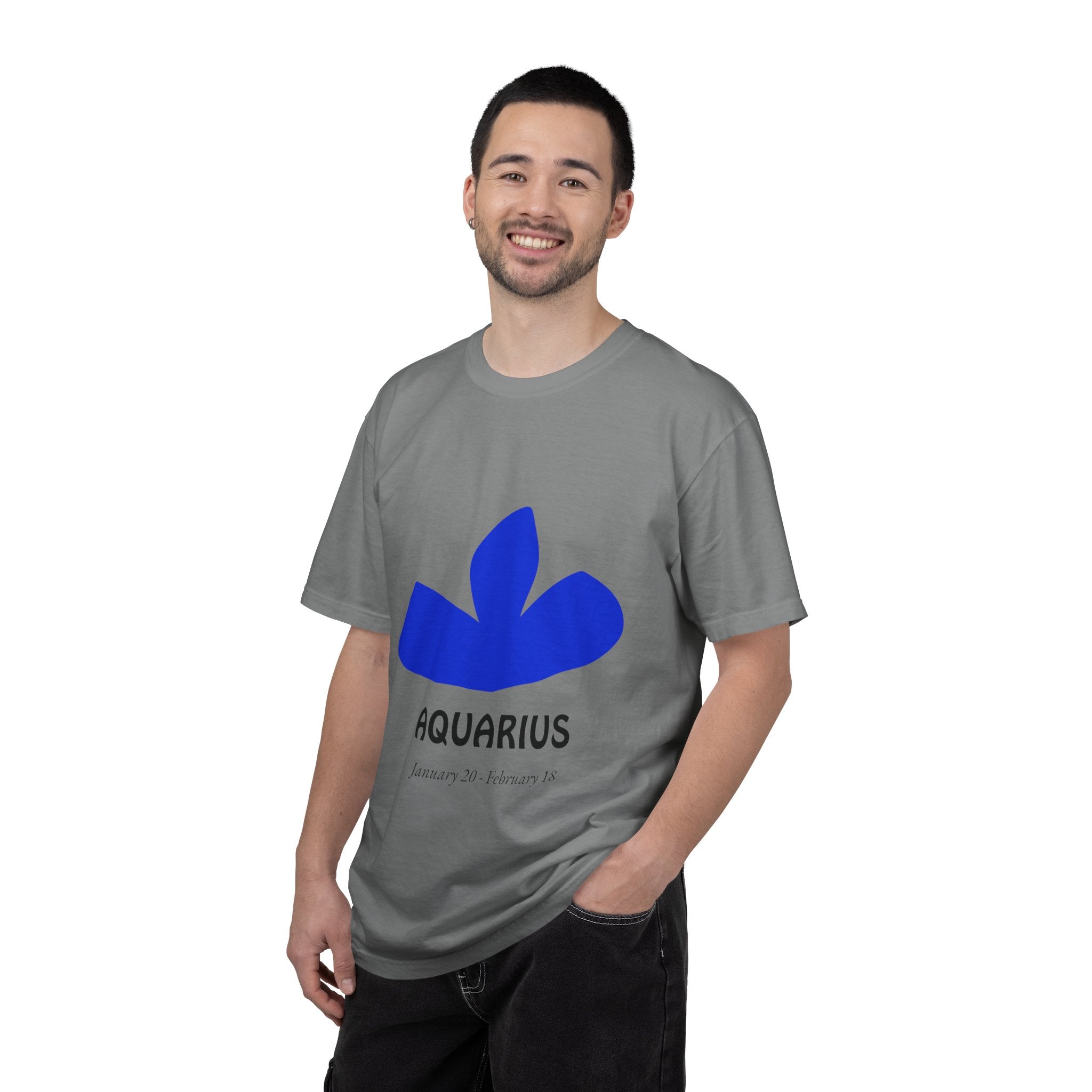 Aquarius Zodiac T-Shirt — Bold Blue Symbol, January 20–February 18 Astrology Tee
