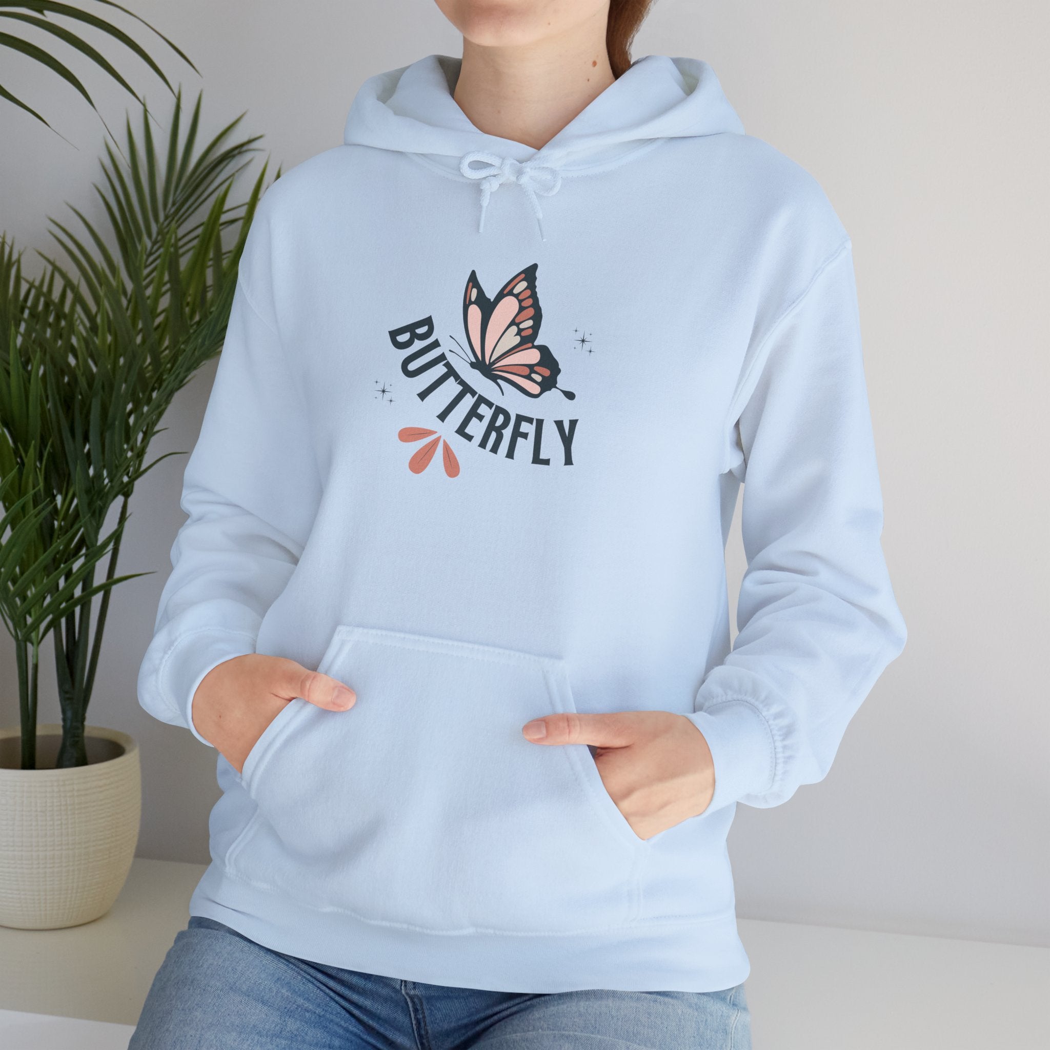 Butterfly Hoodie — Floral Pink Butterfly Graphic Pullover