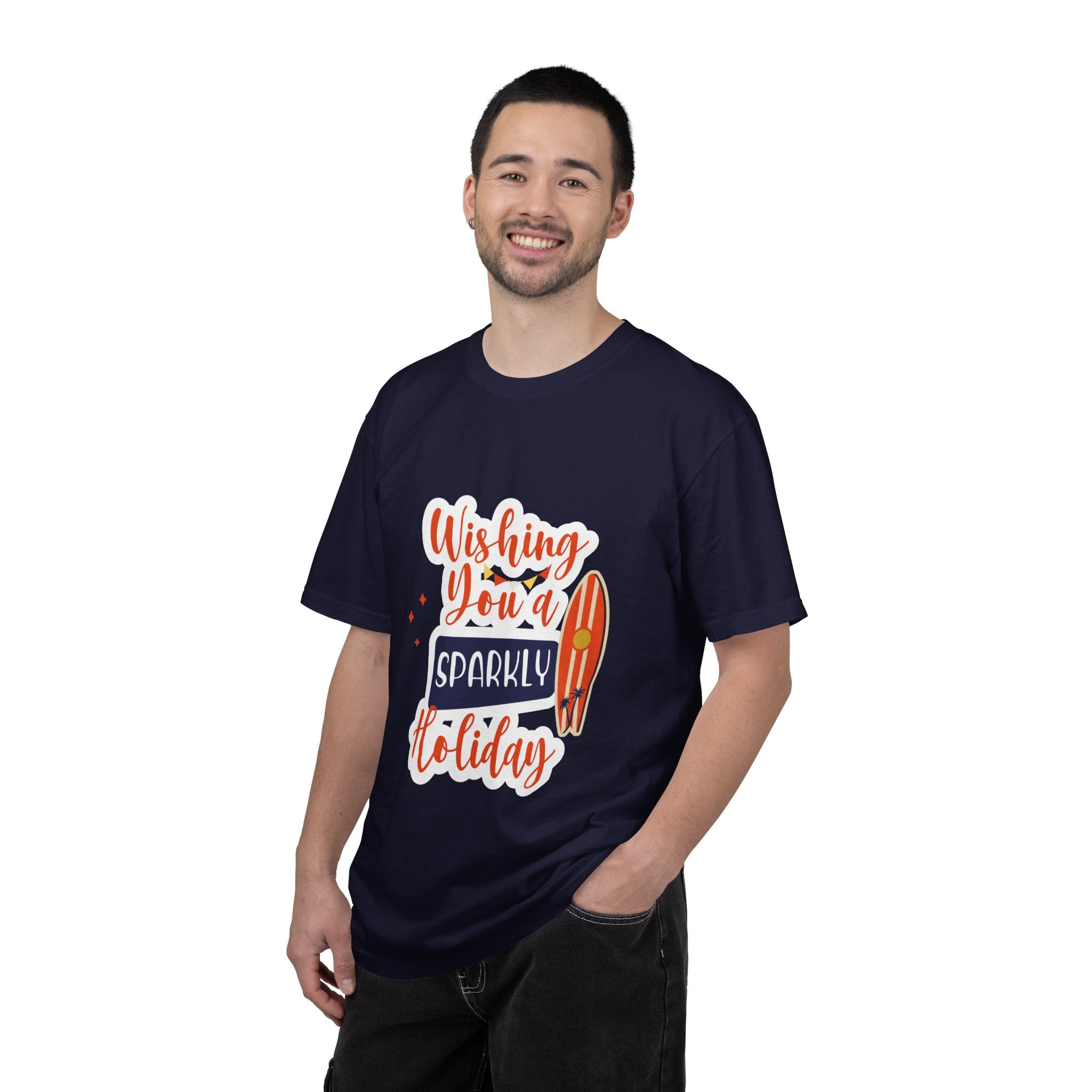 Holiday Surfboard T‑Shirt — "Wishing You a Sparkly Holiday" Beachy Christmas Tee