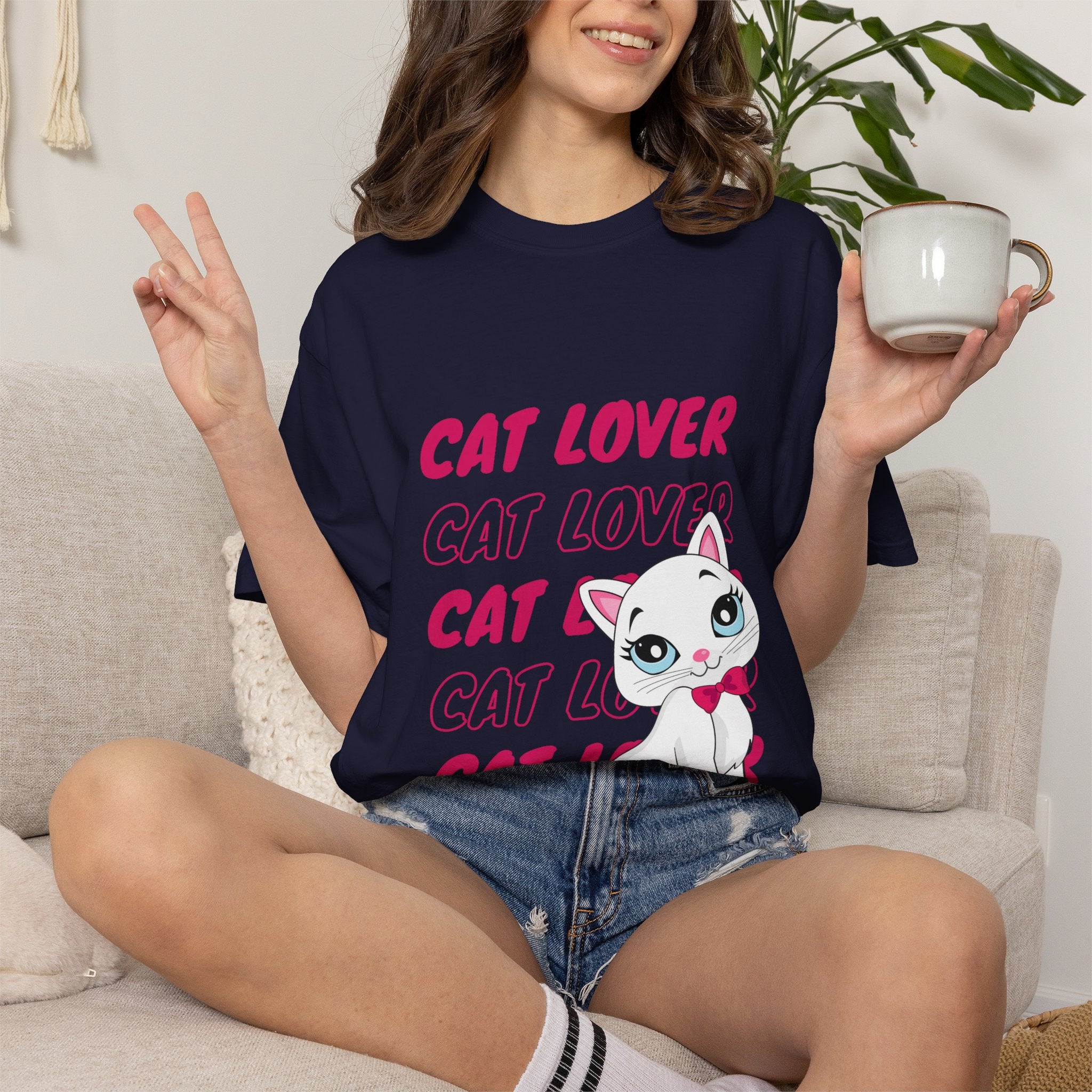 Cat Lover T-Shirt — Cute White Kitten Graphic Tee for Cat Moms & Fans