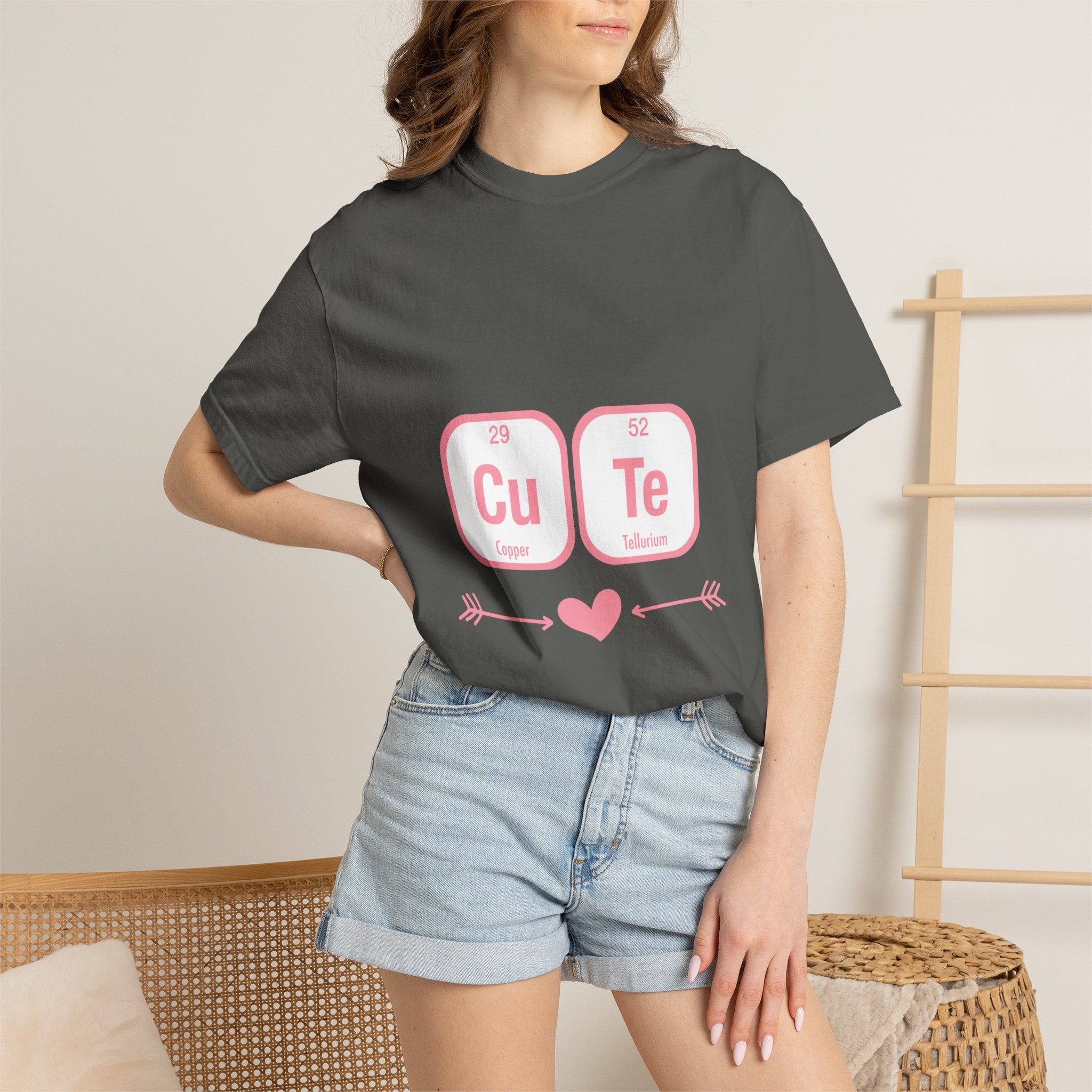 Cute Chemistry Tee — "Cu Te" Element Heart Graphic T-Shirt
