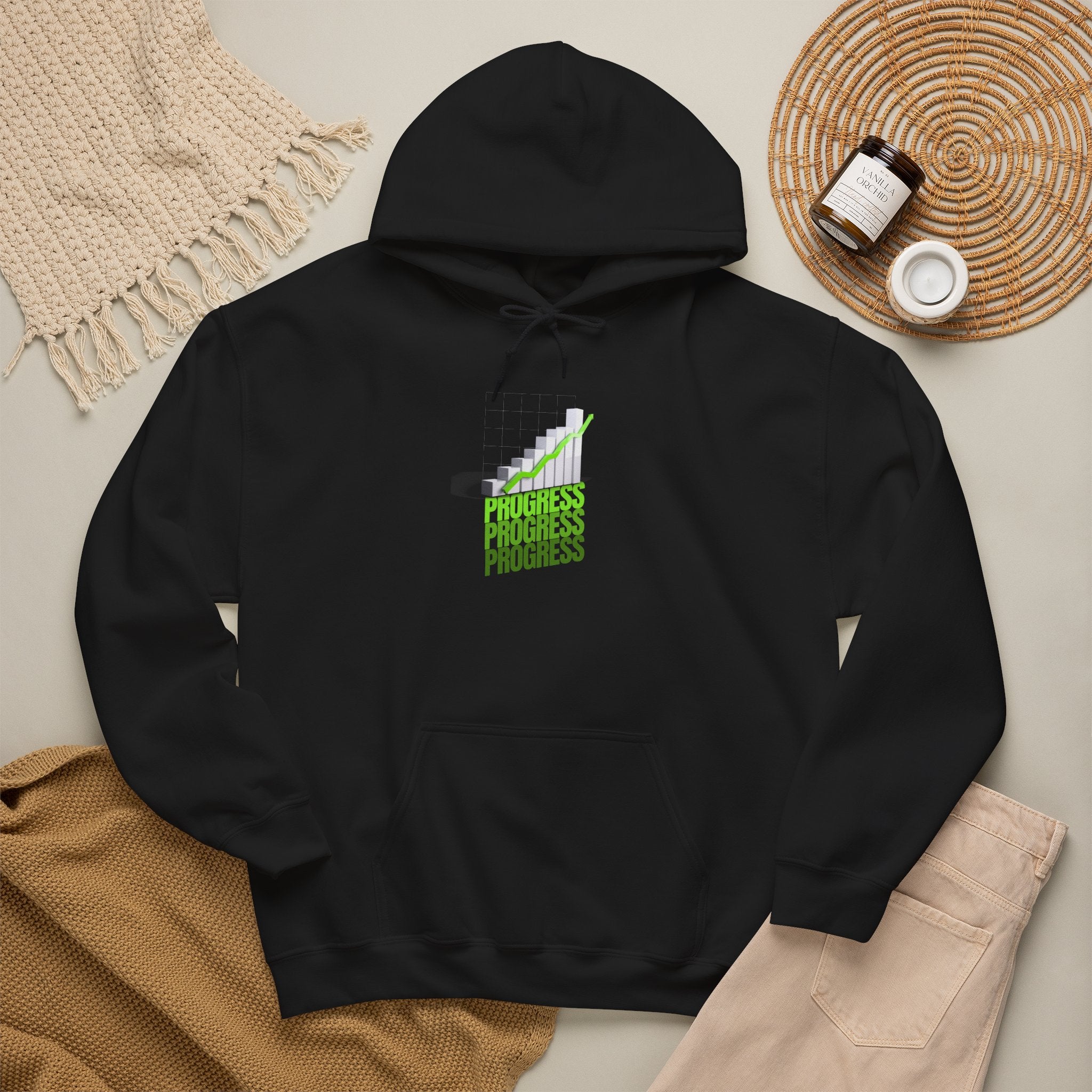 Progress Graphic Hoodie - Retro Staircase 'Progress' Text