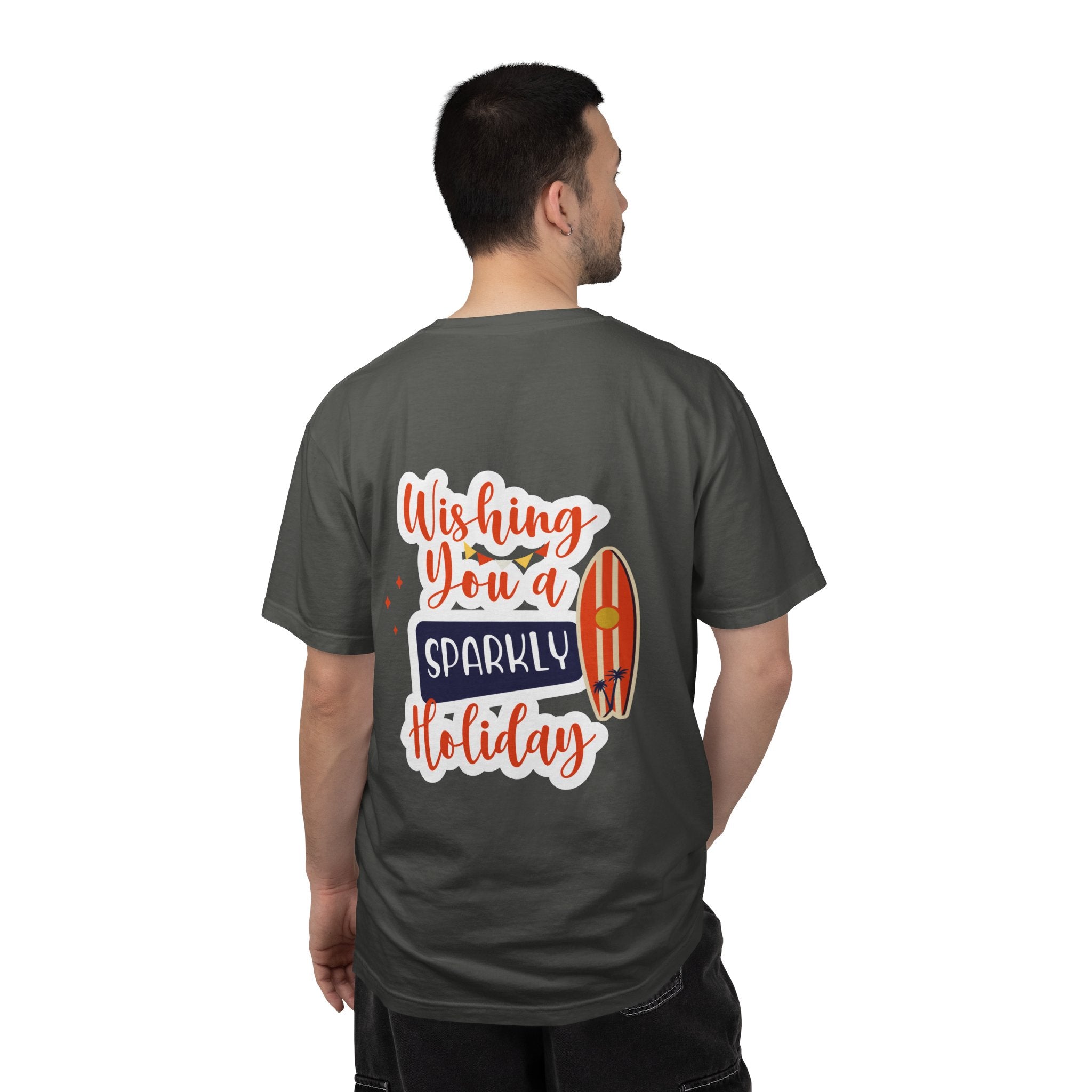 Holiday Surfboard T‑Shirt — "Wishing You a Sparkly Holiday" Beachy Christmas Tee