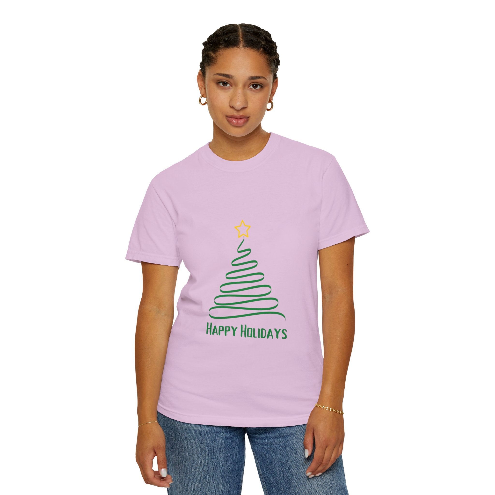 Holiday Spiral Christmas Tree T-Shirt — "Happy Holidays" Minimalist Graphic