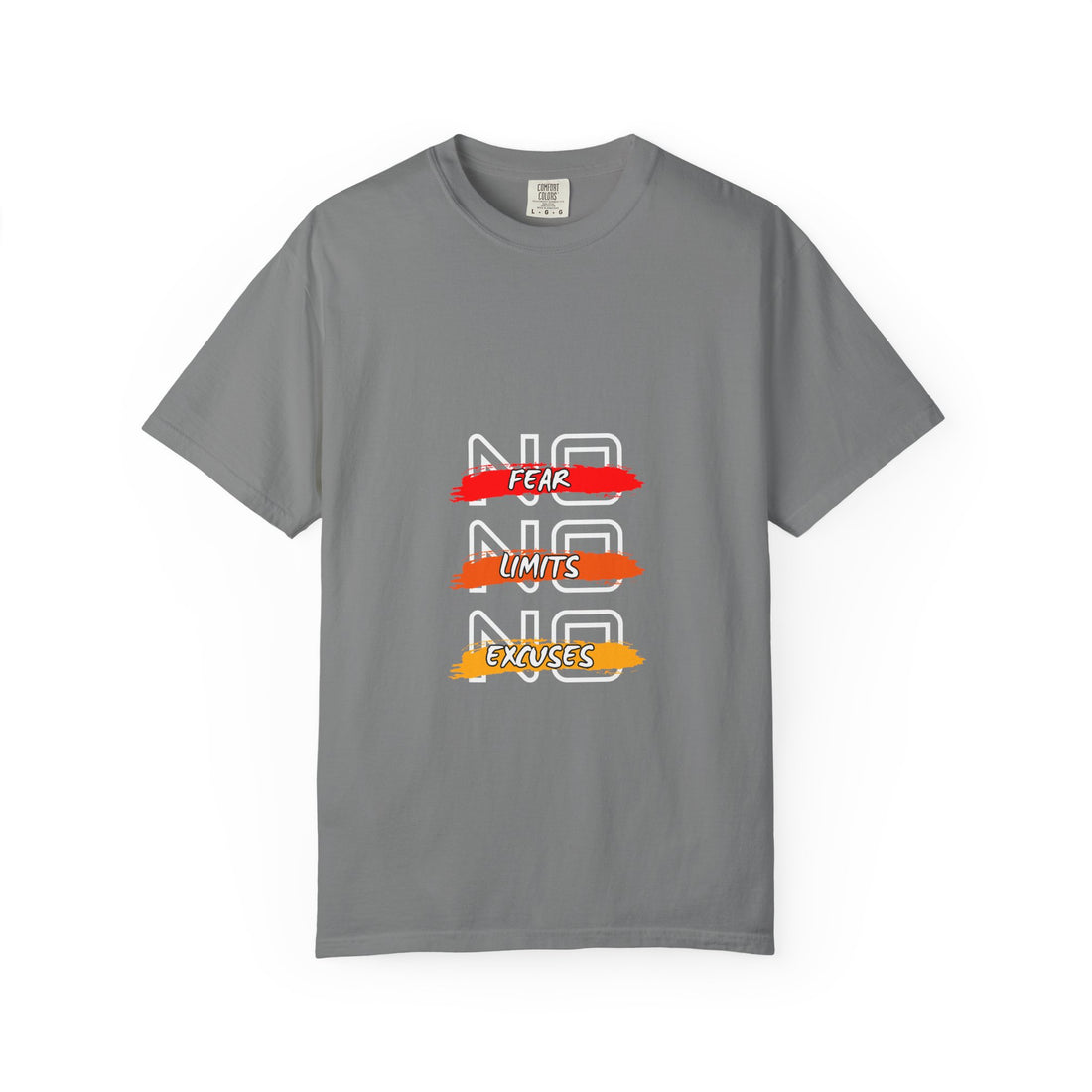 T-Shirt — "No Fear, No Limits, No Excuses" Motivational Graphic Tee