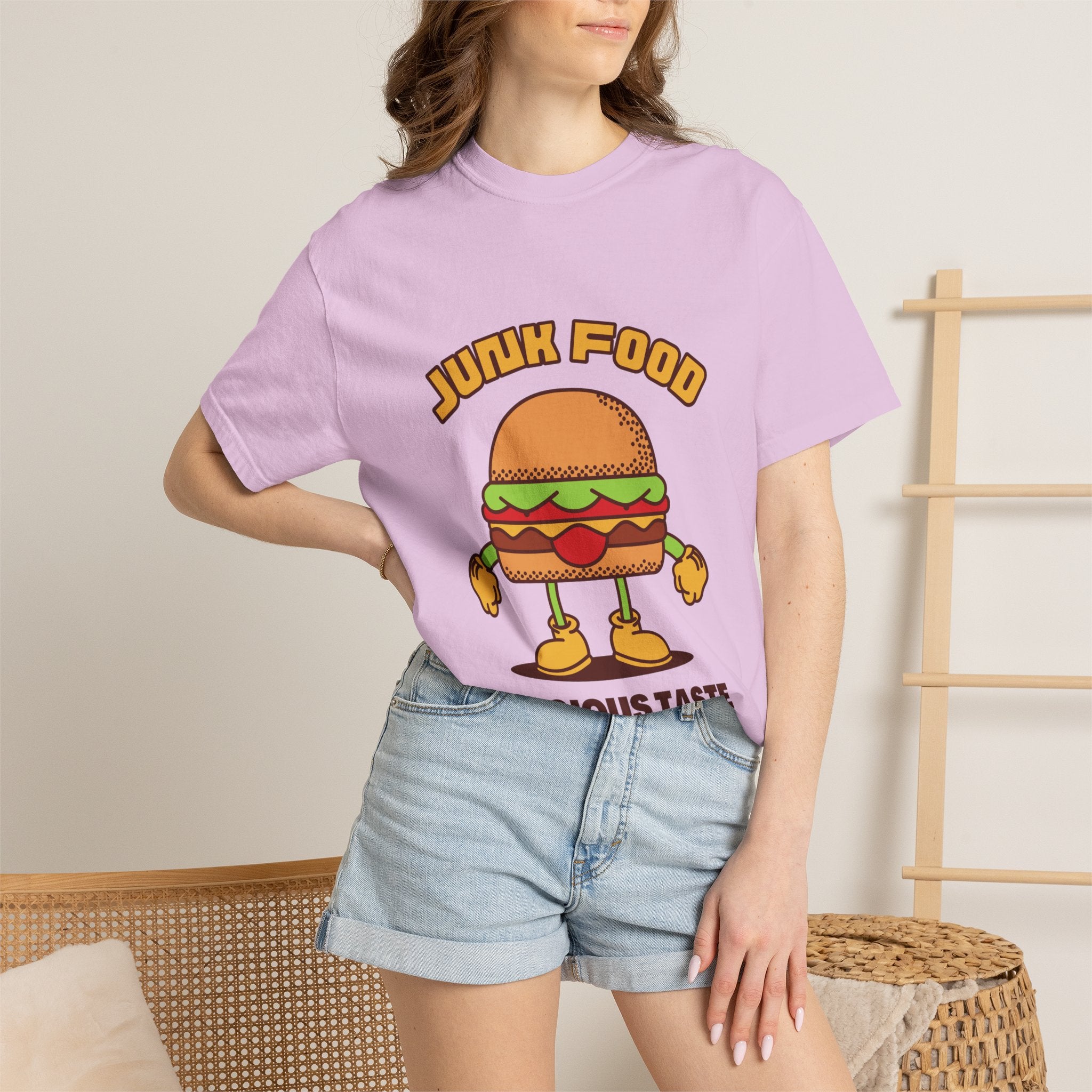 Junk Food Burger T-Shirt — Cute Retro ‘Delicious Taste’ Graphic Tee