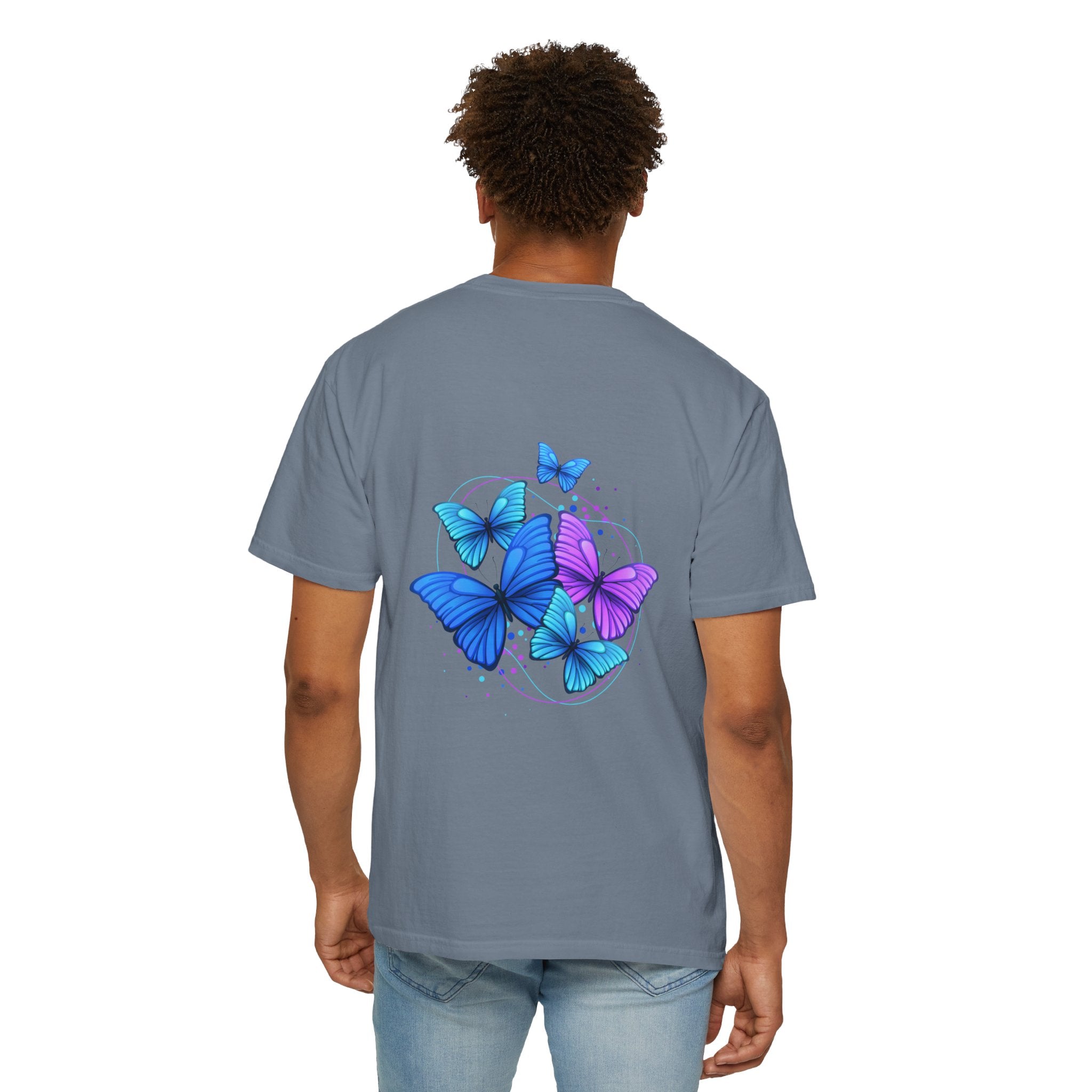 Butterfly Cluster T‑Shirt — Blue & Purple Wings Graphic Tee