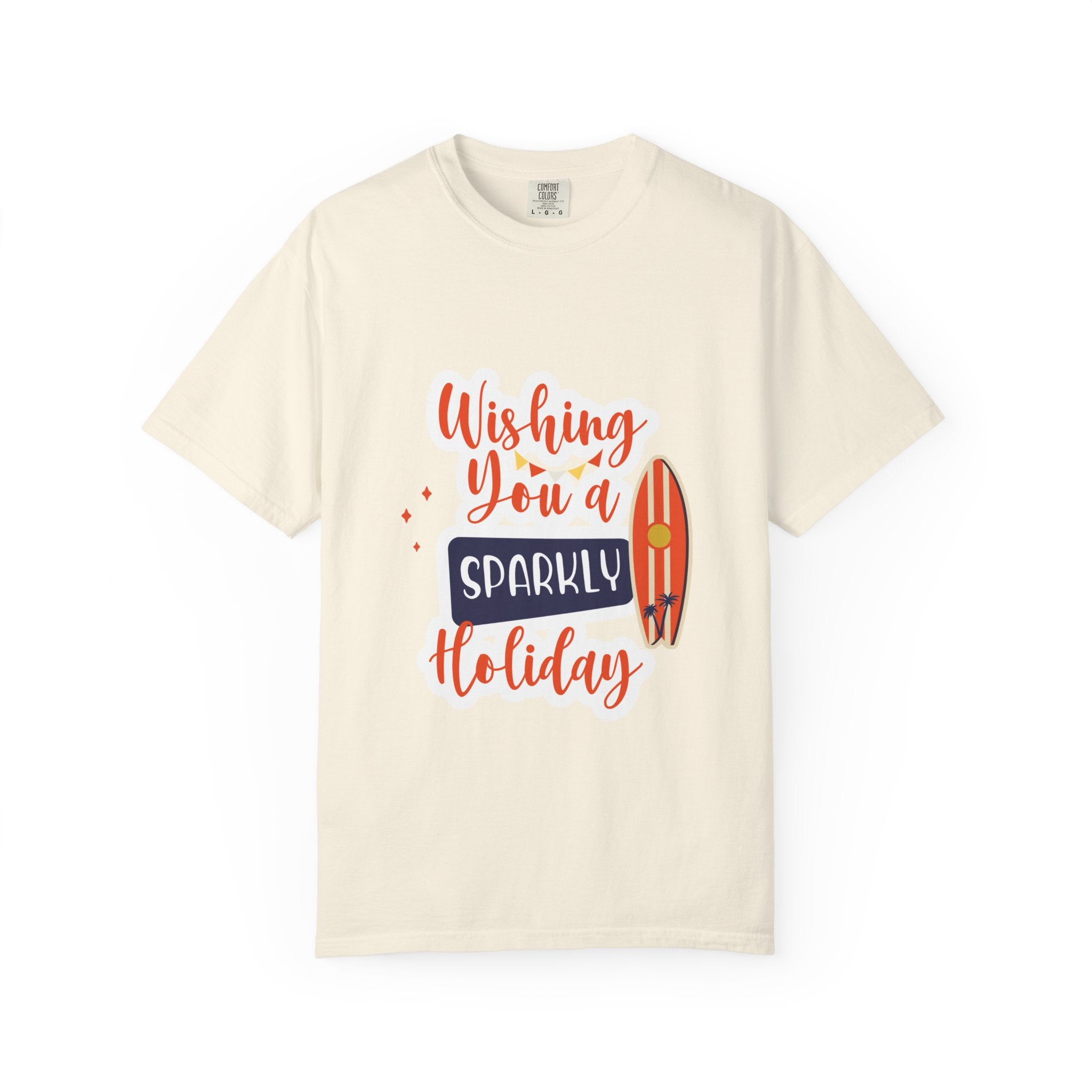 Holiday Surfboard T‑Shirt — "Wishing You a Sparkly Holiday" Beachy Christmas Tee