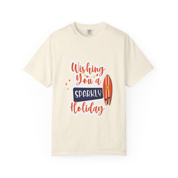 Holiday Surfboard T‑Shirt — "Wishing You a Sparkly Holiday" Beachy Christmas Tee