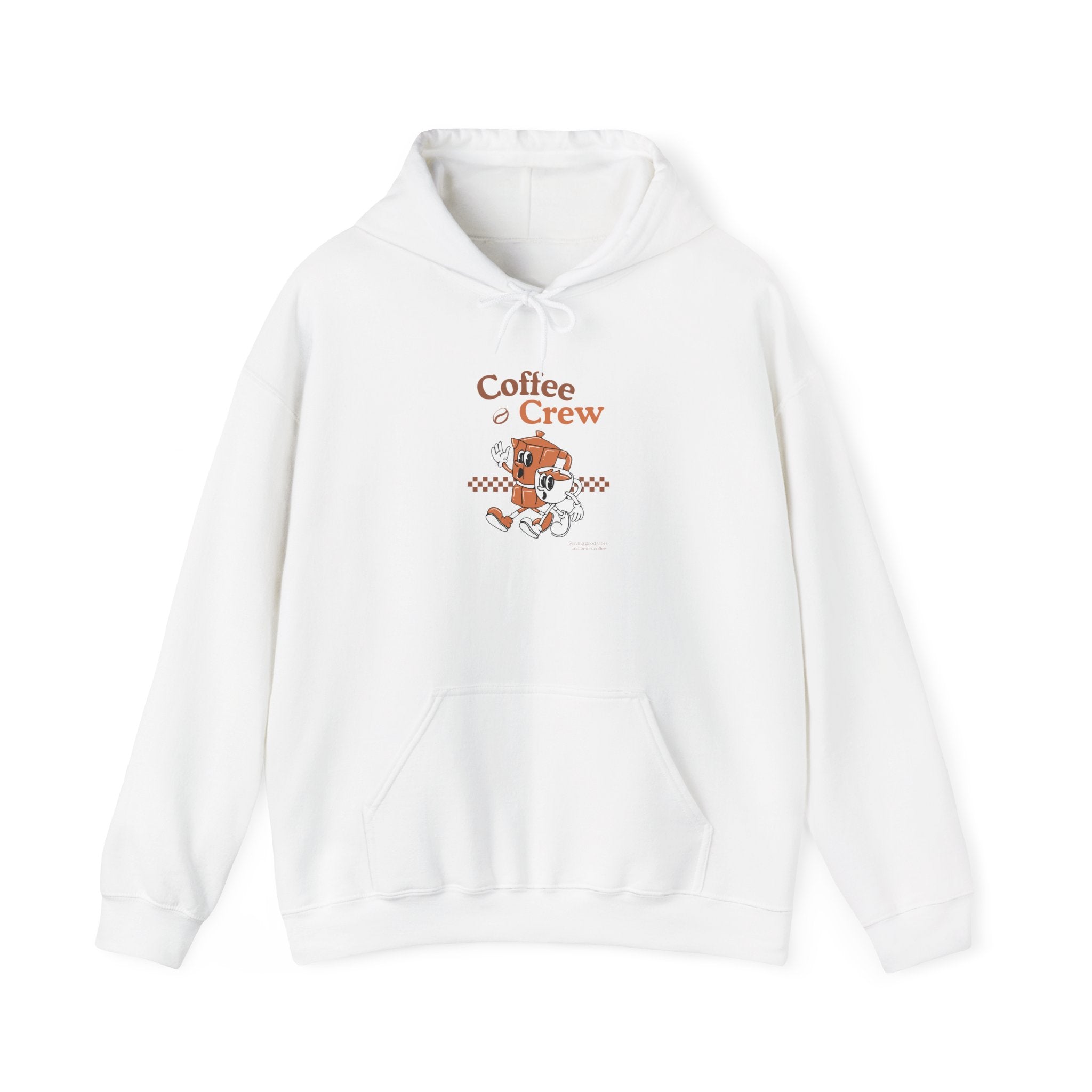 Coffee Crew Hoodie – Retro Running Coffee Cup Graphic Hooded Sweatshirt
