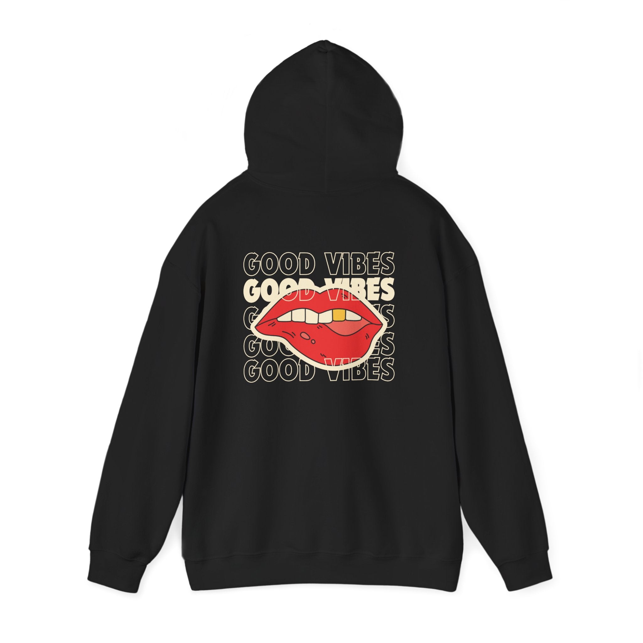 Good Vibes Red Lips Hoodie – Retro Lip Graphic Sweatshirt