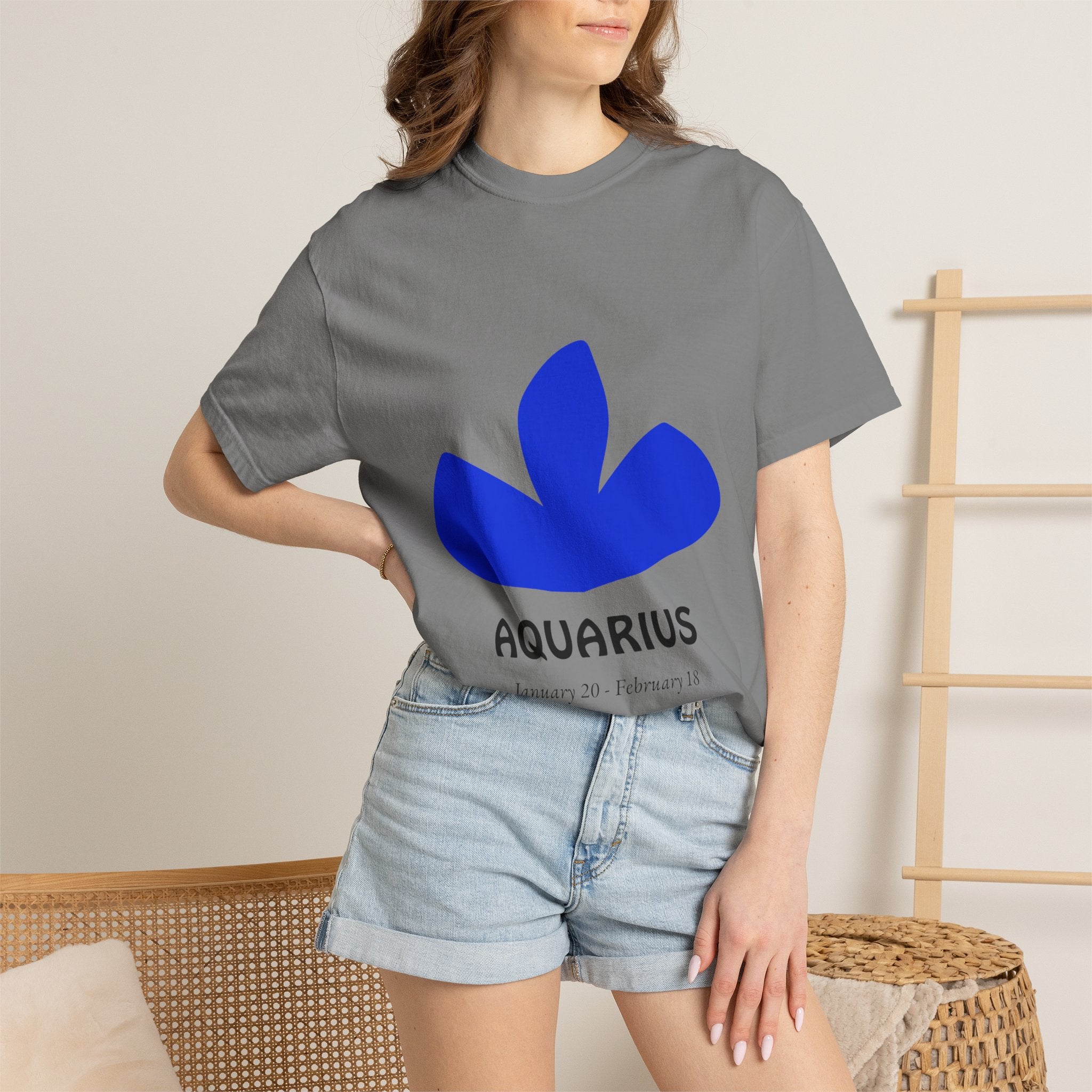 Aquarius Zodiac T-Shirt — Bold Blue Symbol, January 20–February 18 Astrology Tee