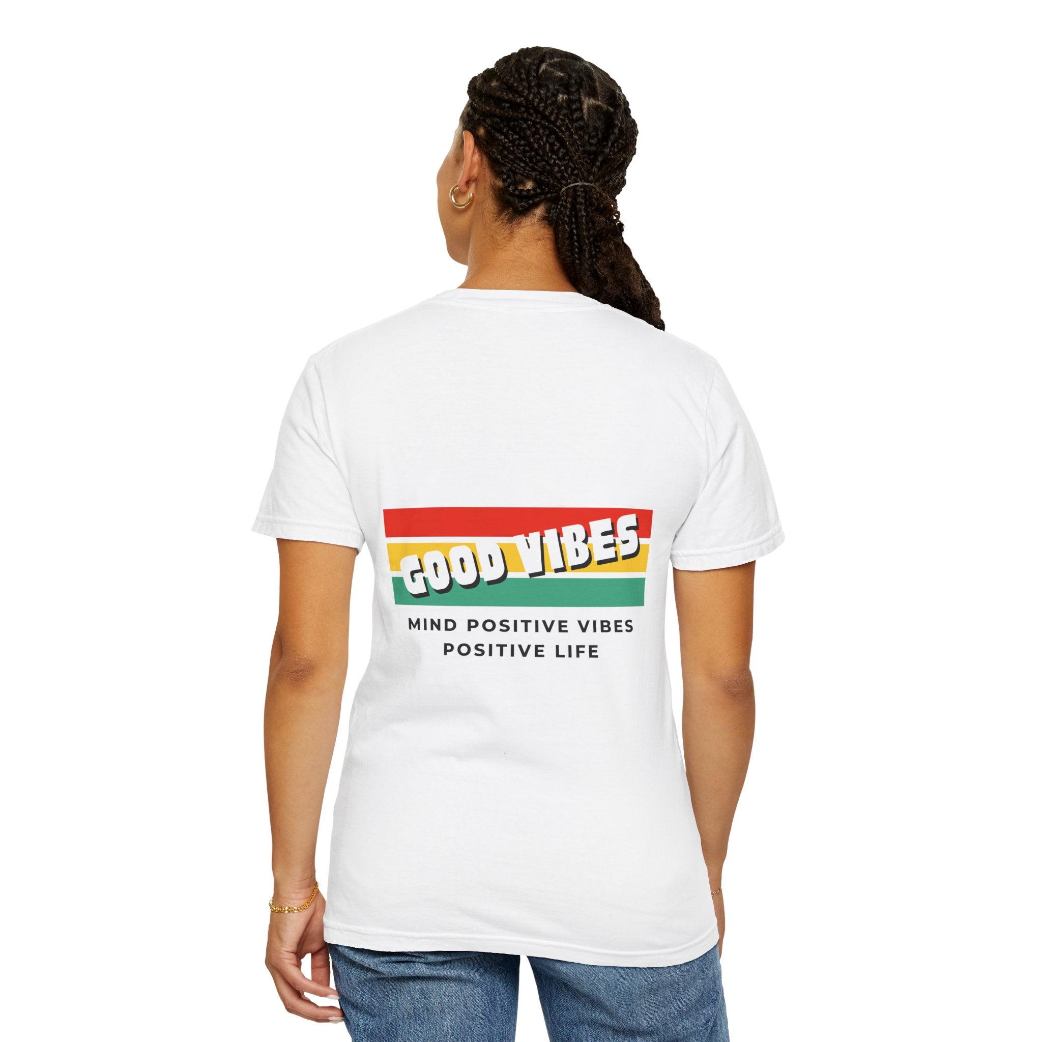 Good Vibes T-Shirt — Retro Stripes “Mind Positive Vibes, Positive Life”