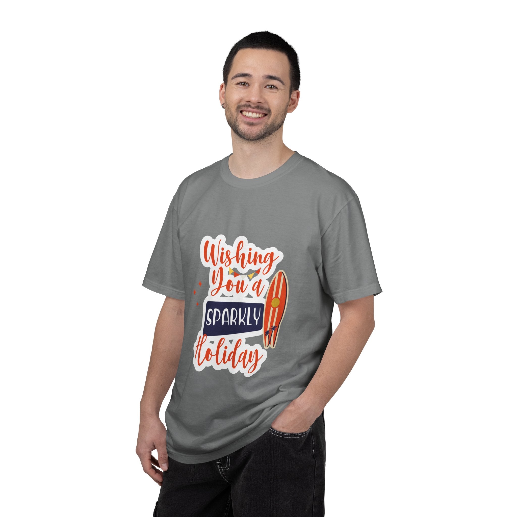 Holiday Surfboard T‑Shirt — "Wishing You a Sparkly Holiday" Beachy Christmas Tee