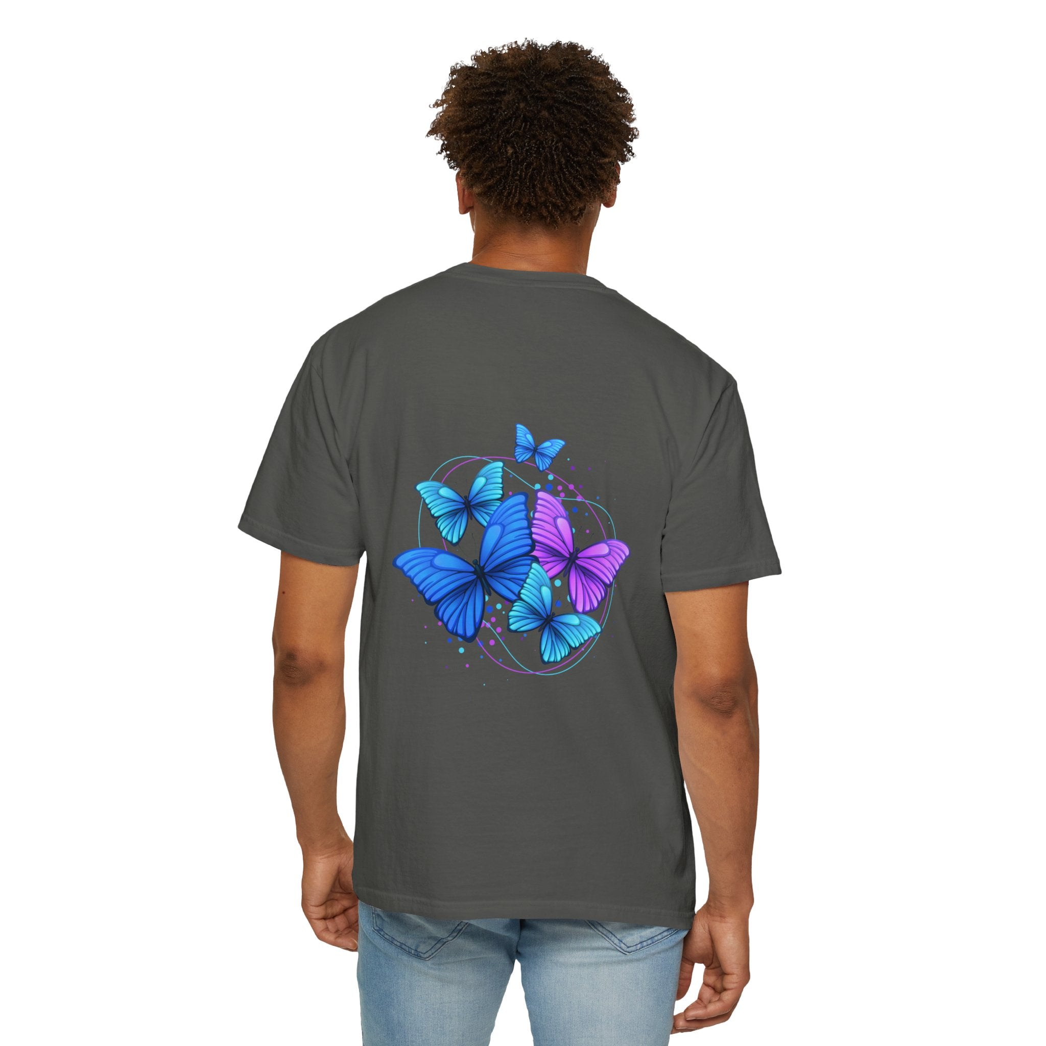 Butterfly Cluster T‑Shirt — Blue & Purple Wings Graphic Tee