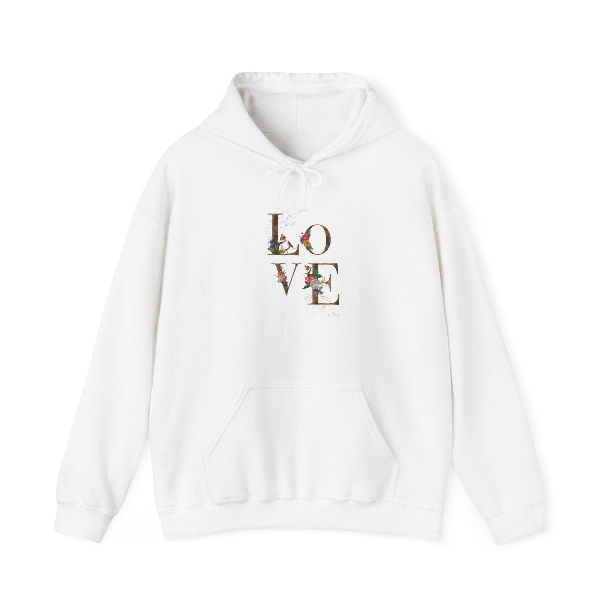 Love Floral Hoodie — Vintage Botanical Lettering Hooded Sweatshirt