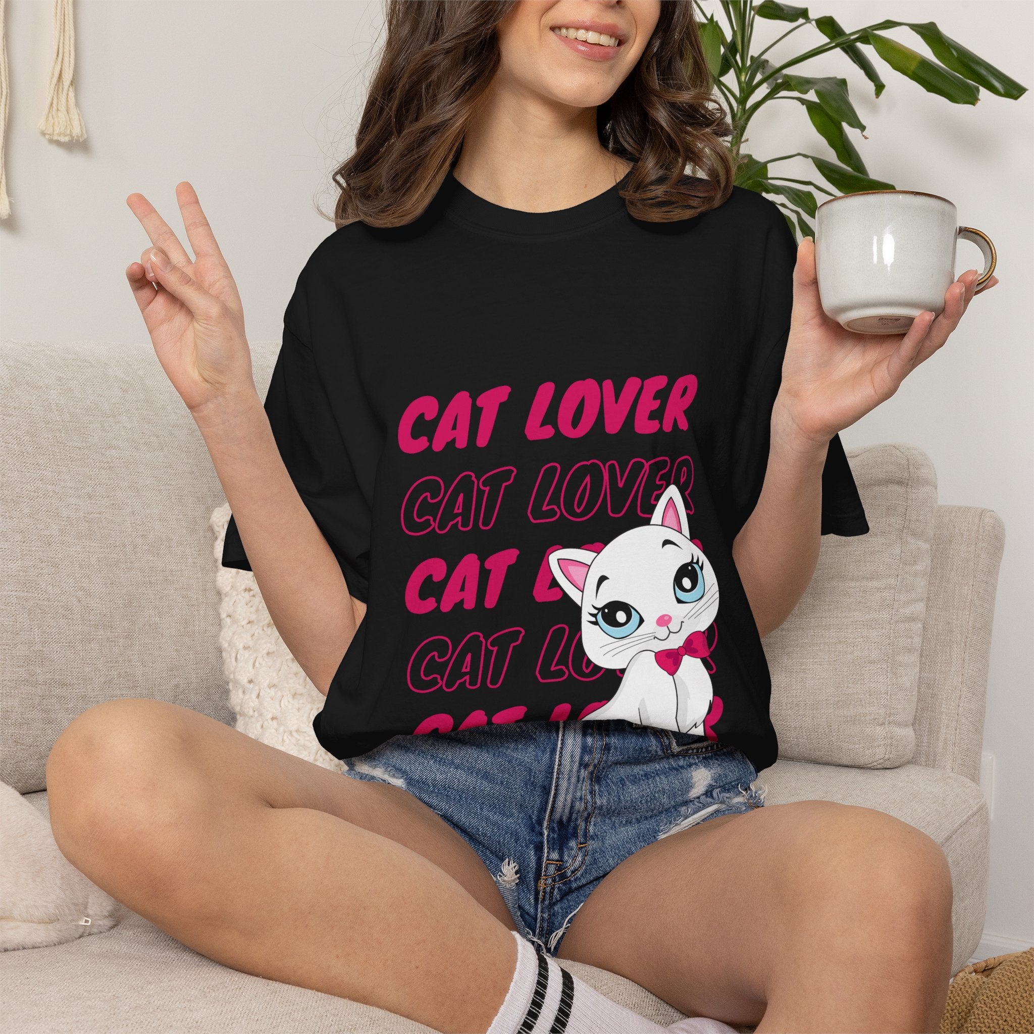 Cat Lover T-Shirt — Cute White Kitten Graphic Tee for Cat Moms & Fans