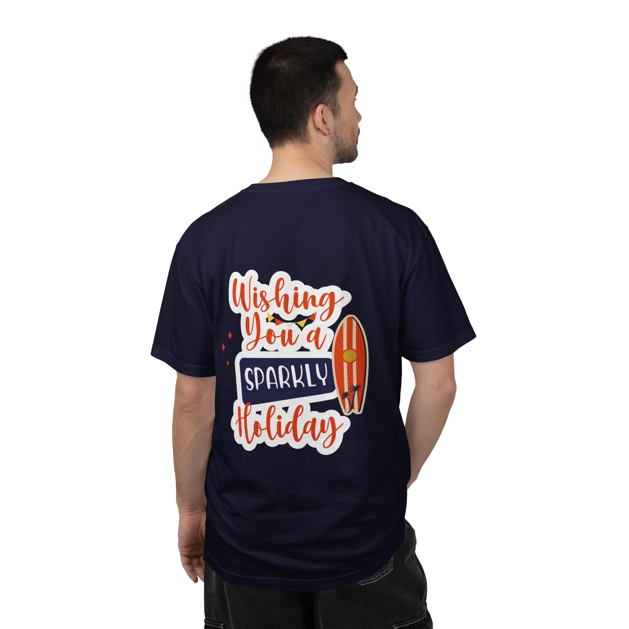 Holiday Surfboard T‑Shirt — "Wishing You a Sparkly Holiday" Beachy Christmas Tee