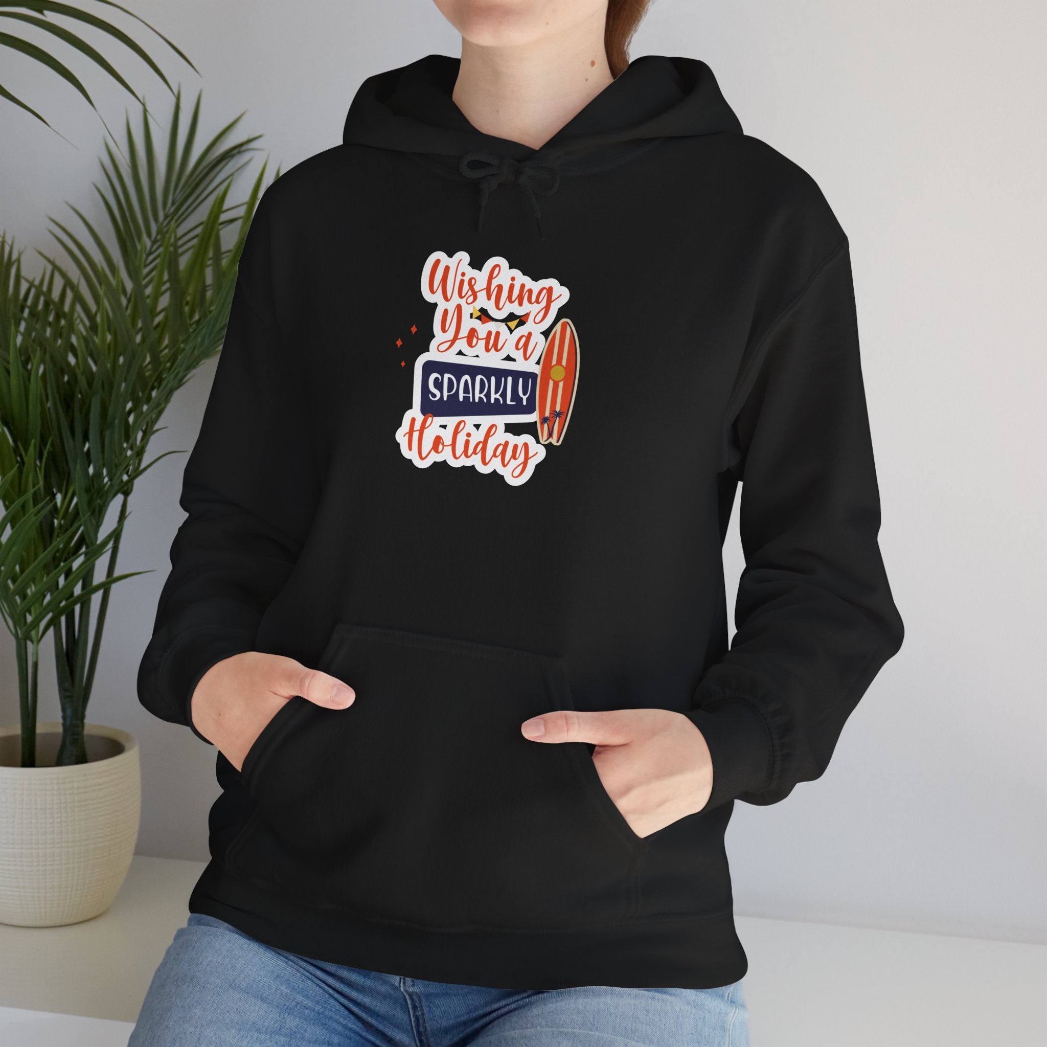 Holiday Surf Hoodie — "Wishing You a Sparkly Holiday" Tropical Christmas Sweatshirt
