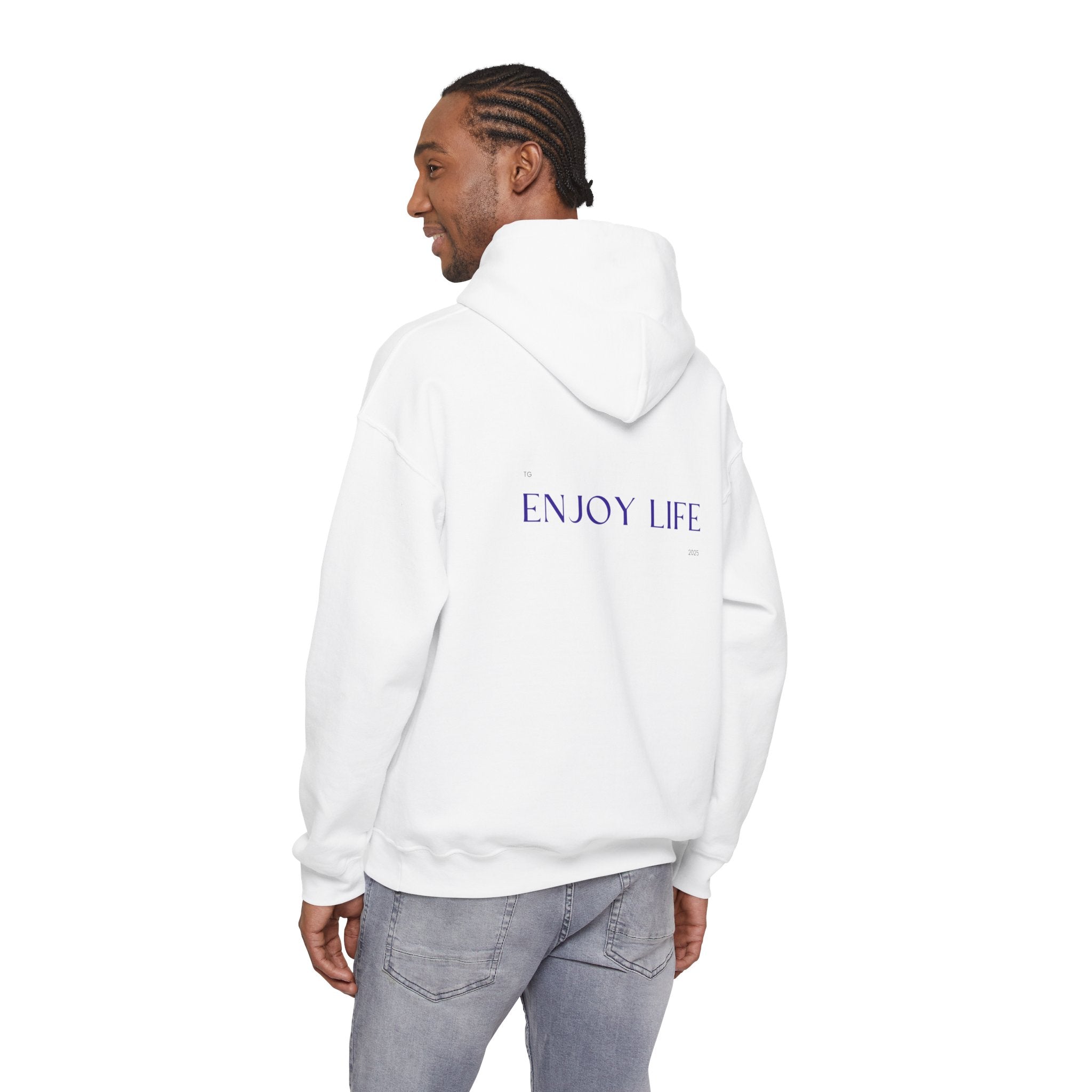 Enjoy Life Hoodie – Minimal Inspirational White Pullover