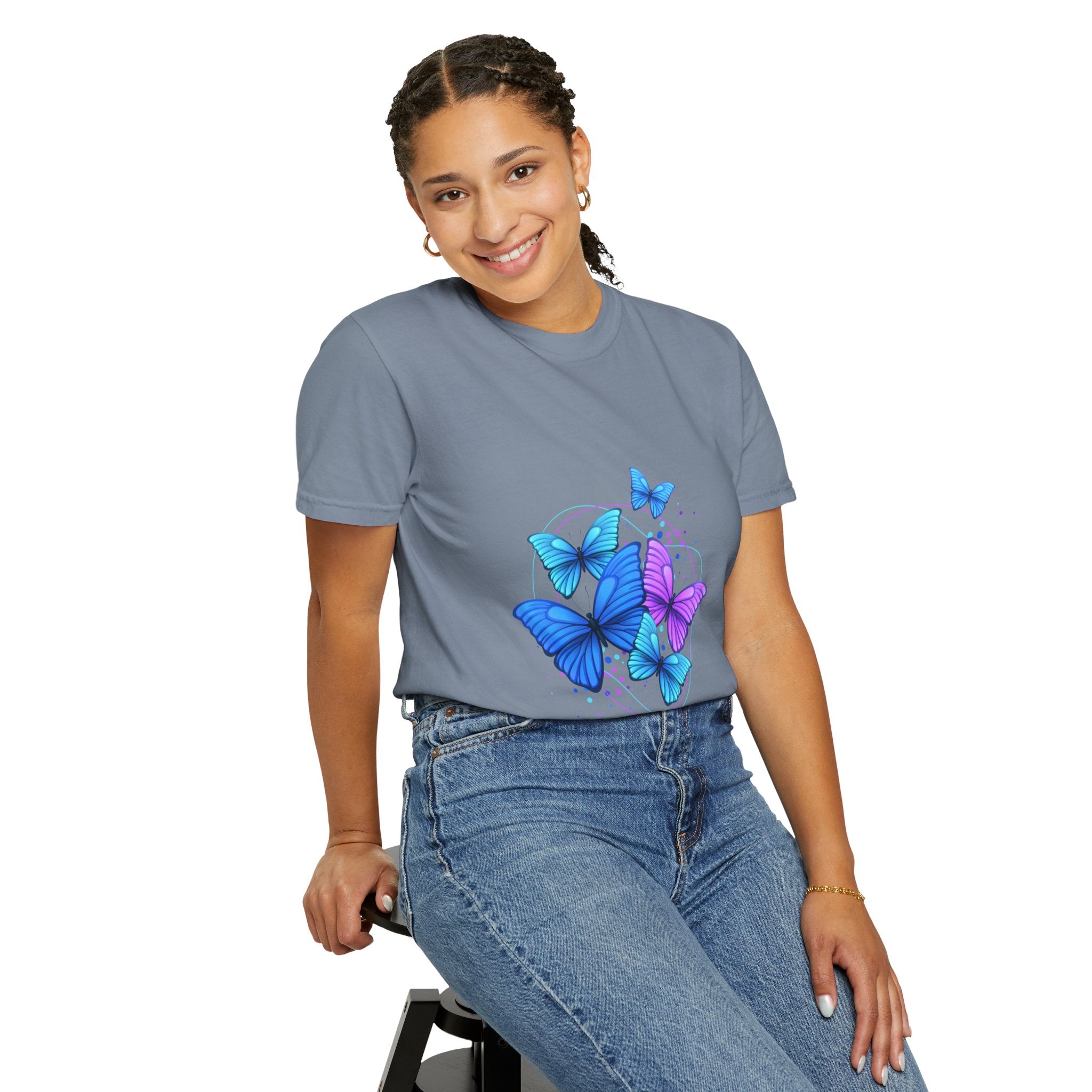 Butterfly Cluster T‑Shirt — Blue & Purple Wings Graphic Tee