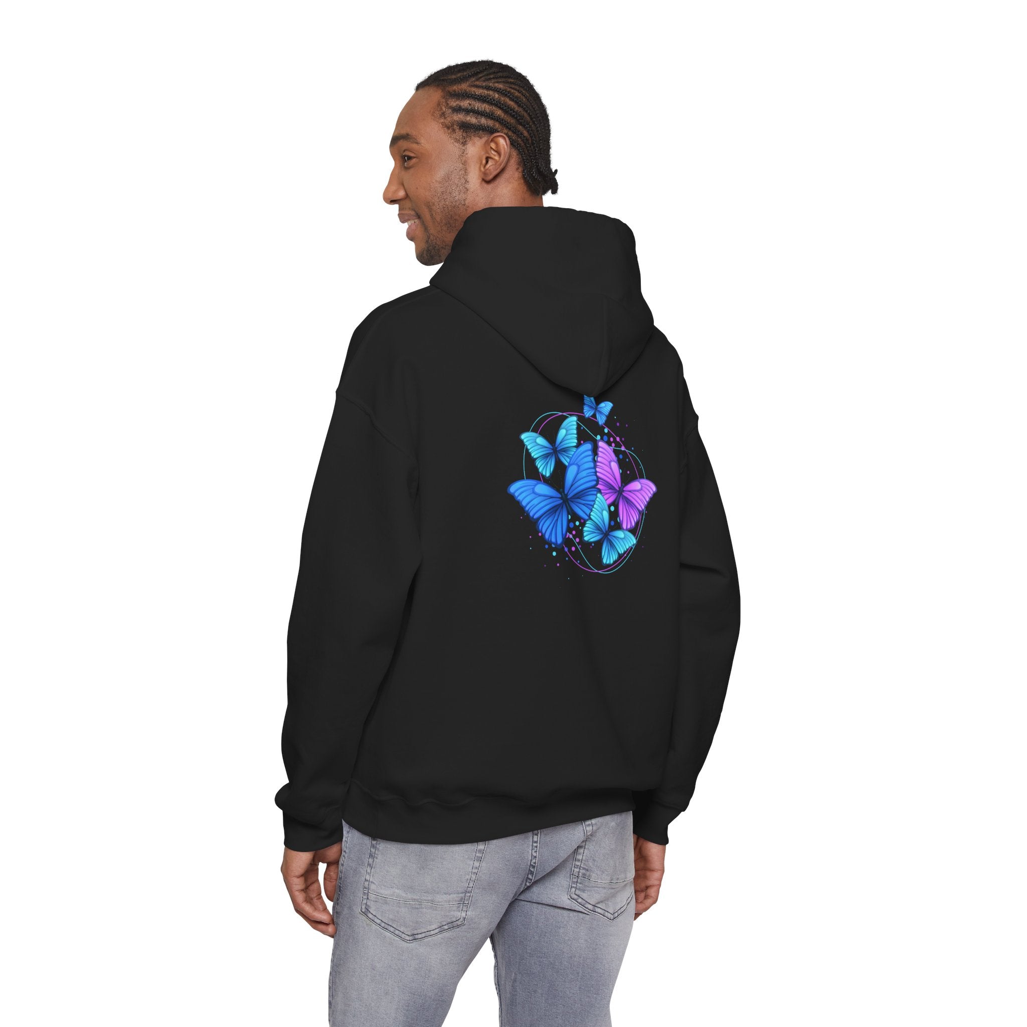 Butterfly Cluster Hoodie – Blue & Purple Butterfly Graphic Sweatshirt