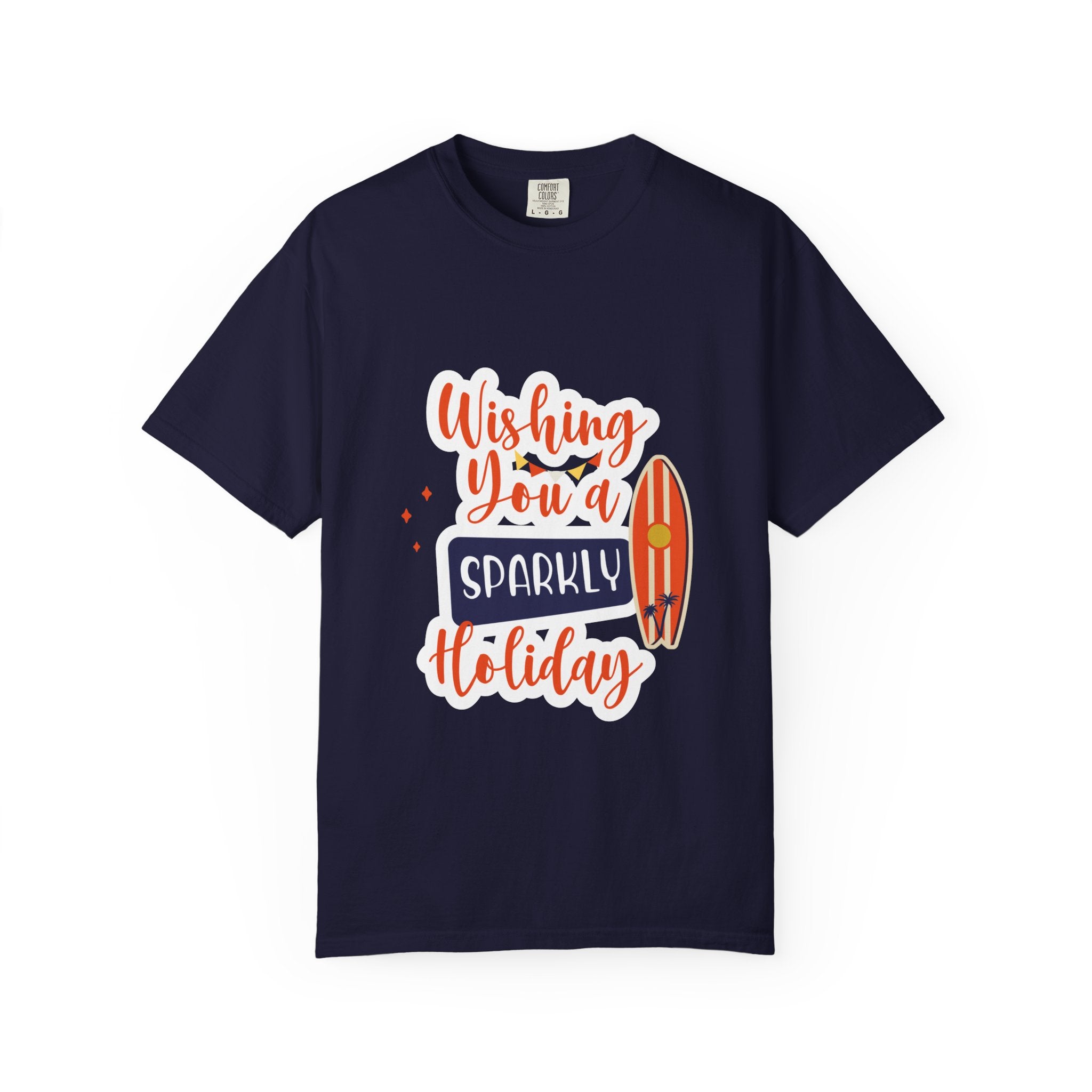 Holiday Surfboard T‑Shirt — "Wishing You a Sparkly Holiday" Beachy Christmas Tee