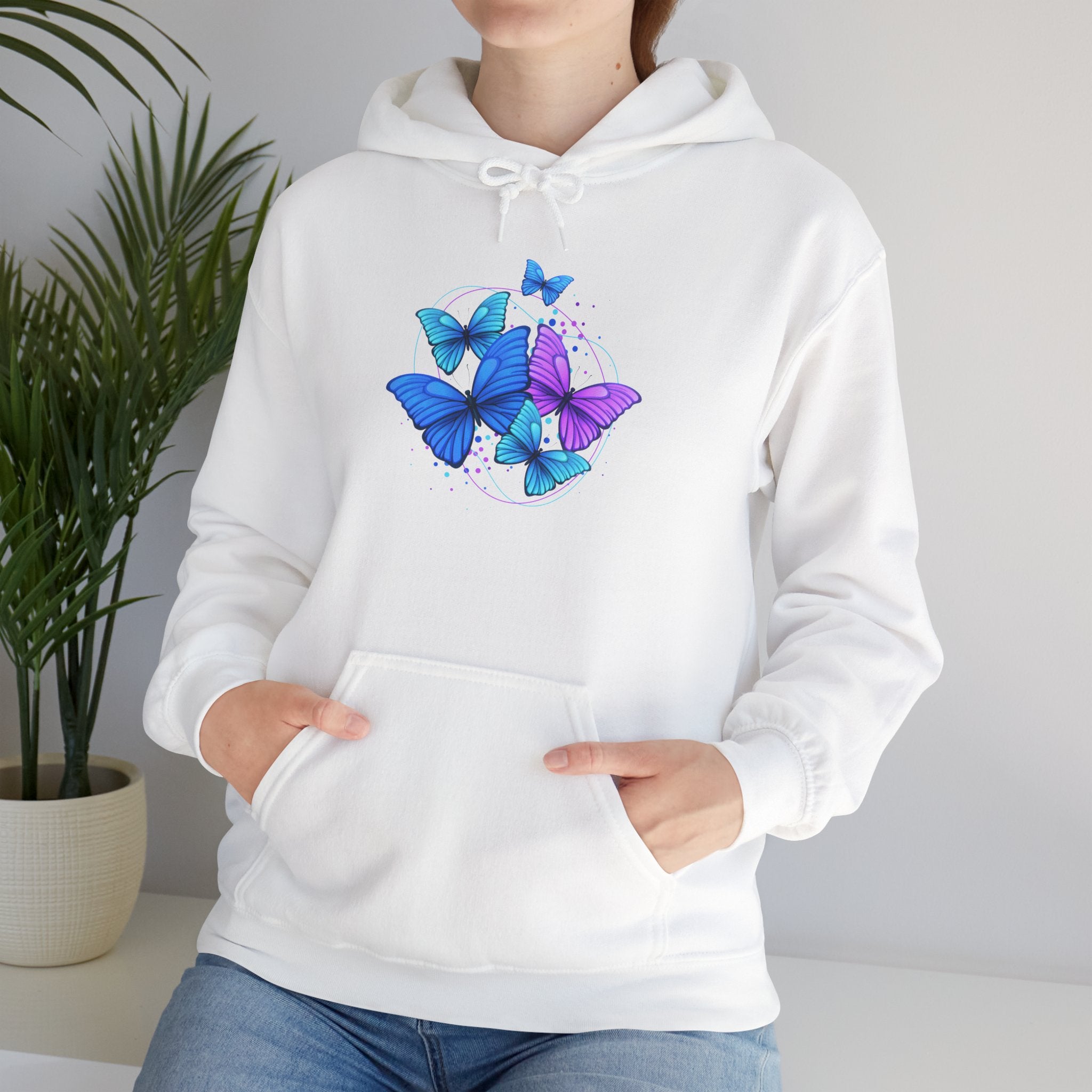 Butterfly Cluster Hoodie – Blue & Purple Butterfly Graphic Sweatshirt