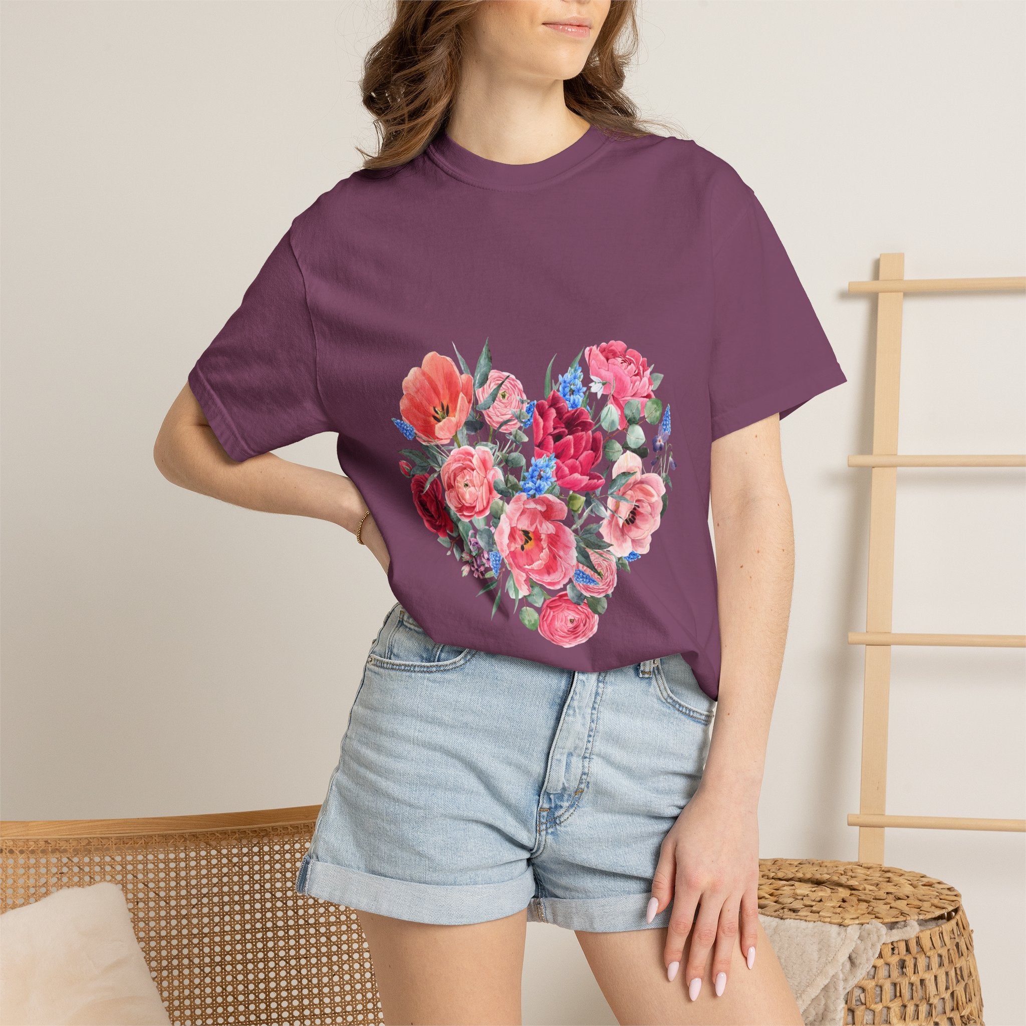 Floral Heart T-Shirt – Watercolor Rose Heart Graphic Tee (Valentine’s Day, Mother's Day)