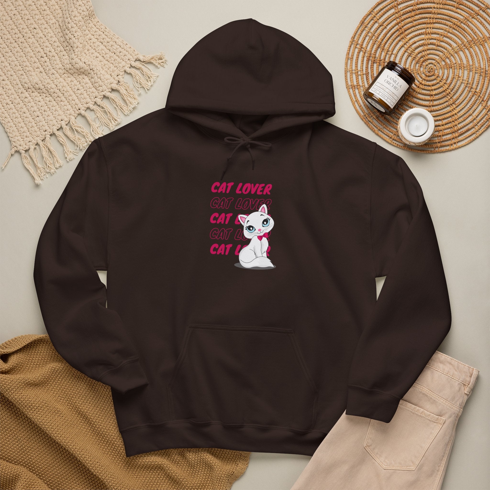 Cat Lover Hoodie — Cute Pink Kitty Graphic Pullover