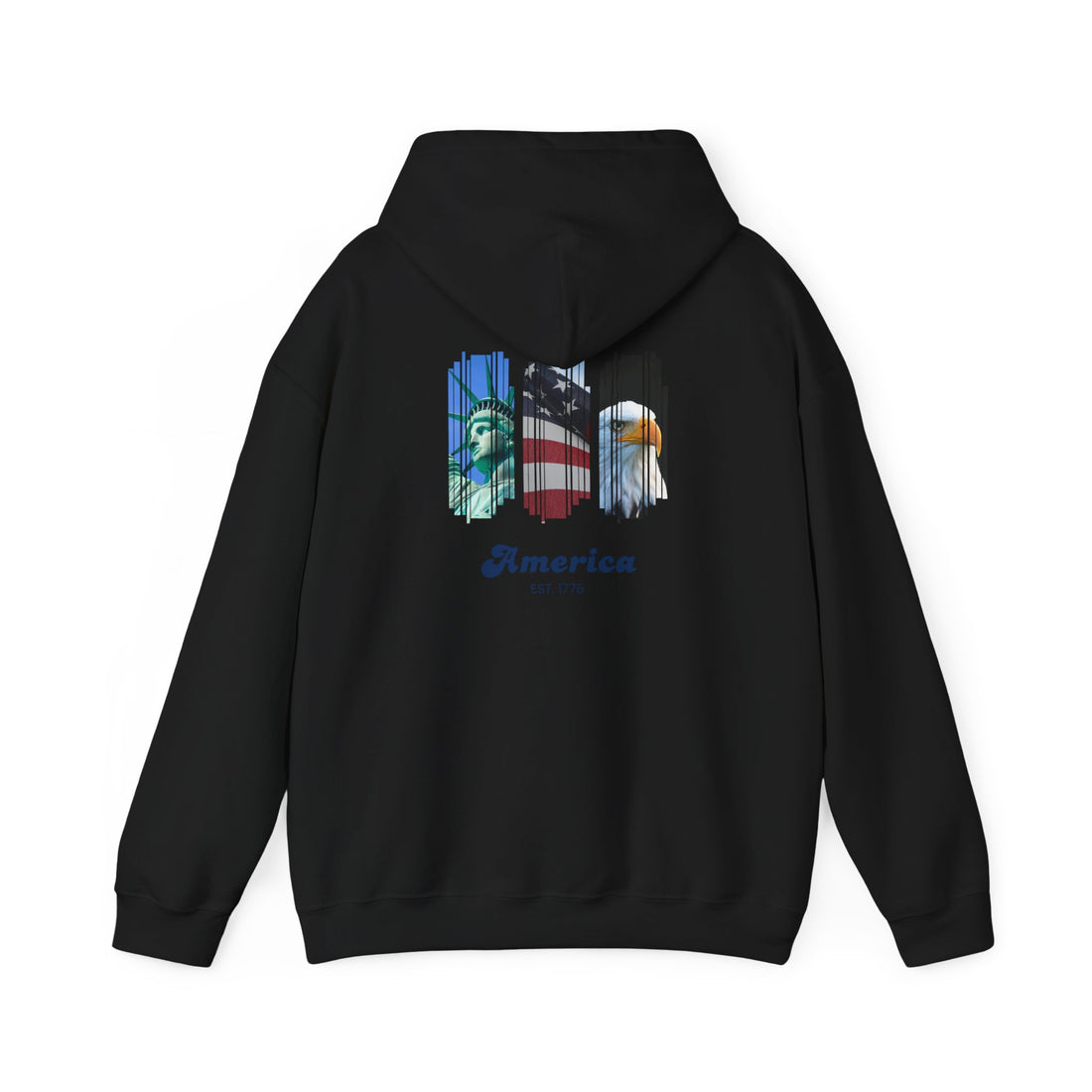 Patriotic America Hoodie – Eagle, Flag & Statue of Liberty Graphic Sweatshirt