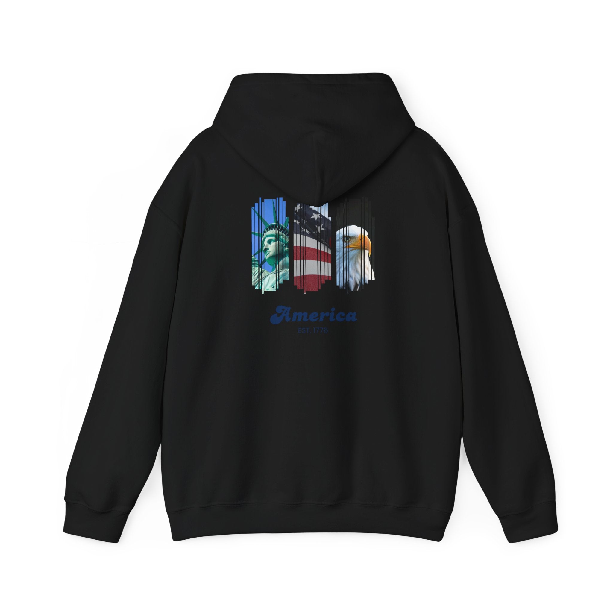 Patriotic America Hoodie – Eagle, Flag & Statue of Liberty Graphic Sweatshirt