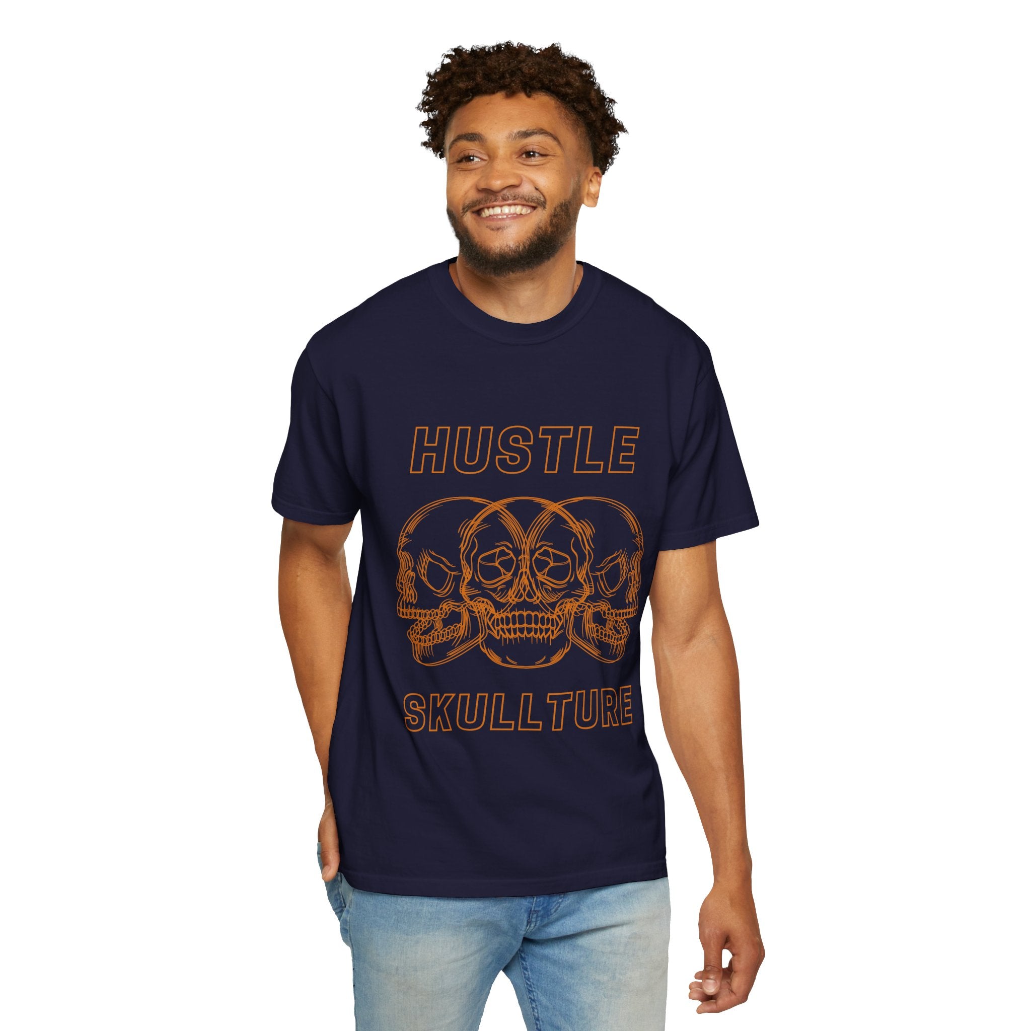 Hustle Skullture Tee — Vintage Skull Graphic T-Shirt for Streetwear & Edgy Style