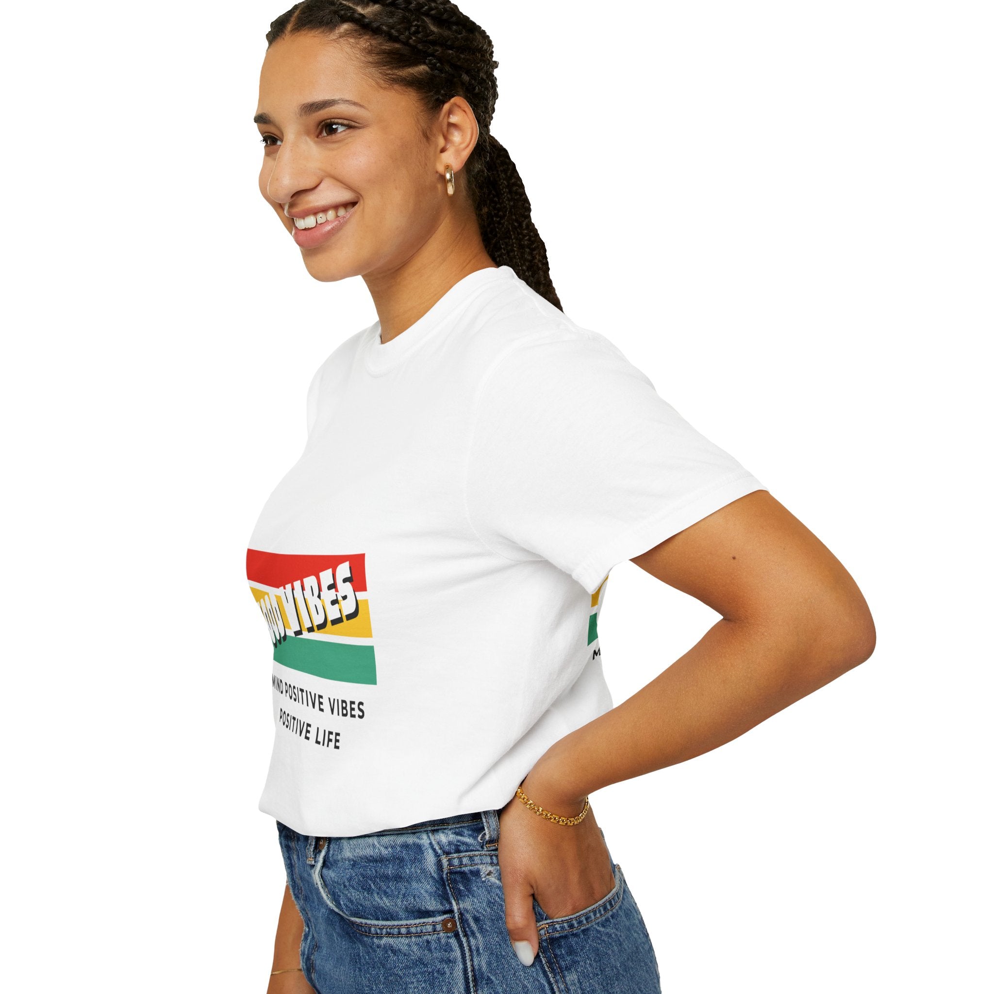 Good Vibes T-Shirt — Retro Stripes “Mind Positive Vibes, Positive Life”