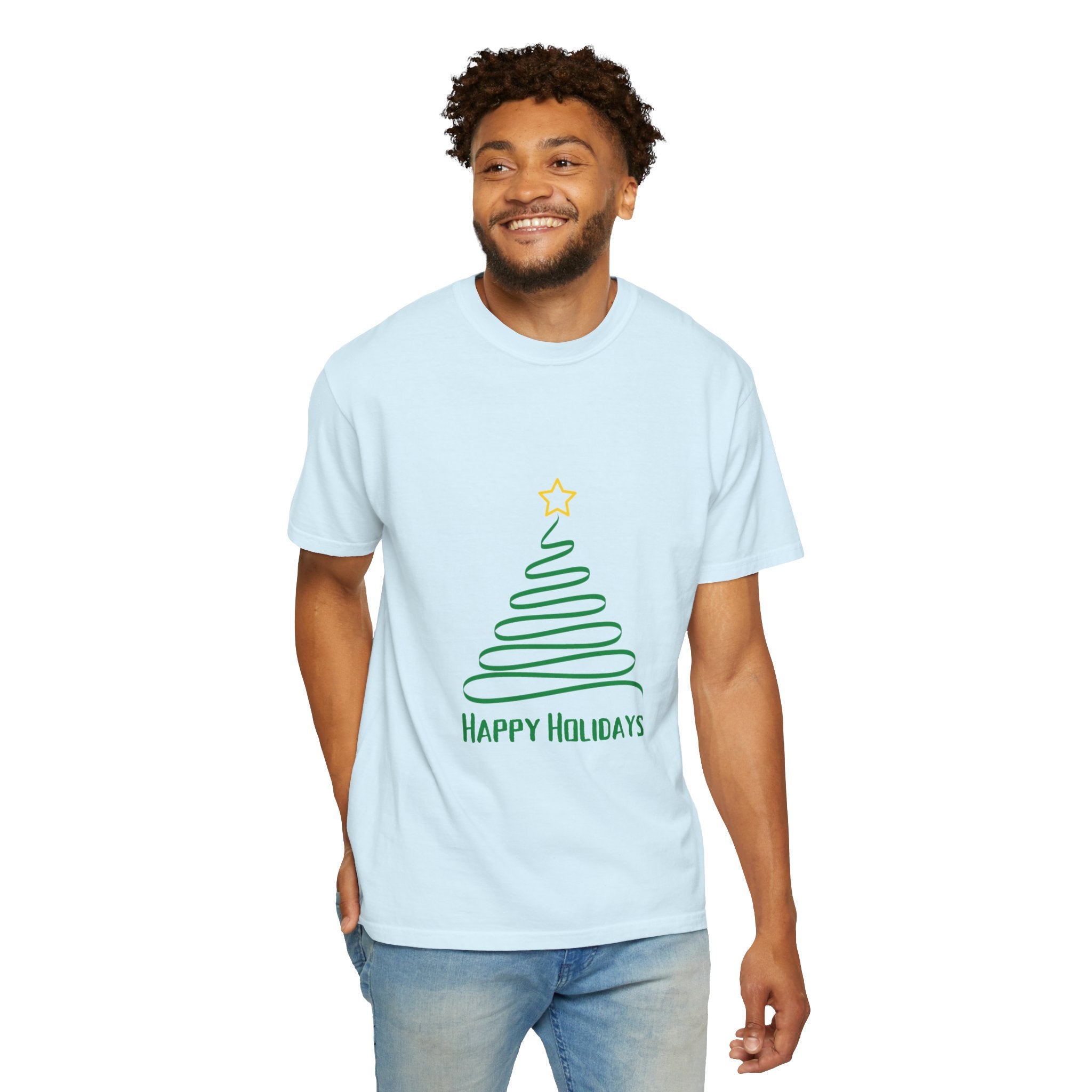 Holiday Spiral Christmas Tree T-Shirt — "Happy Holidays" Minimalist Graphic