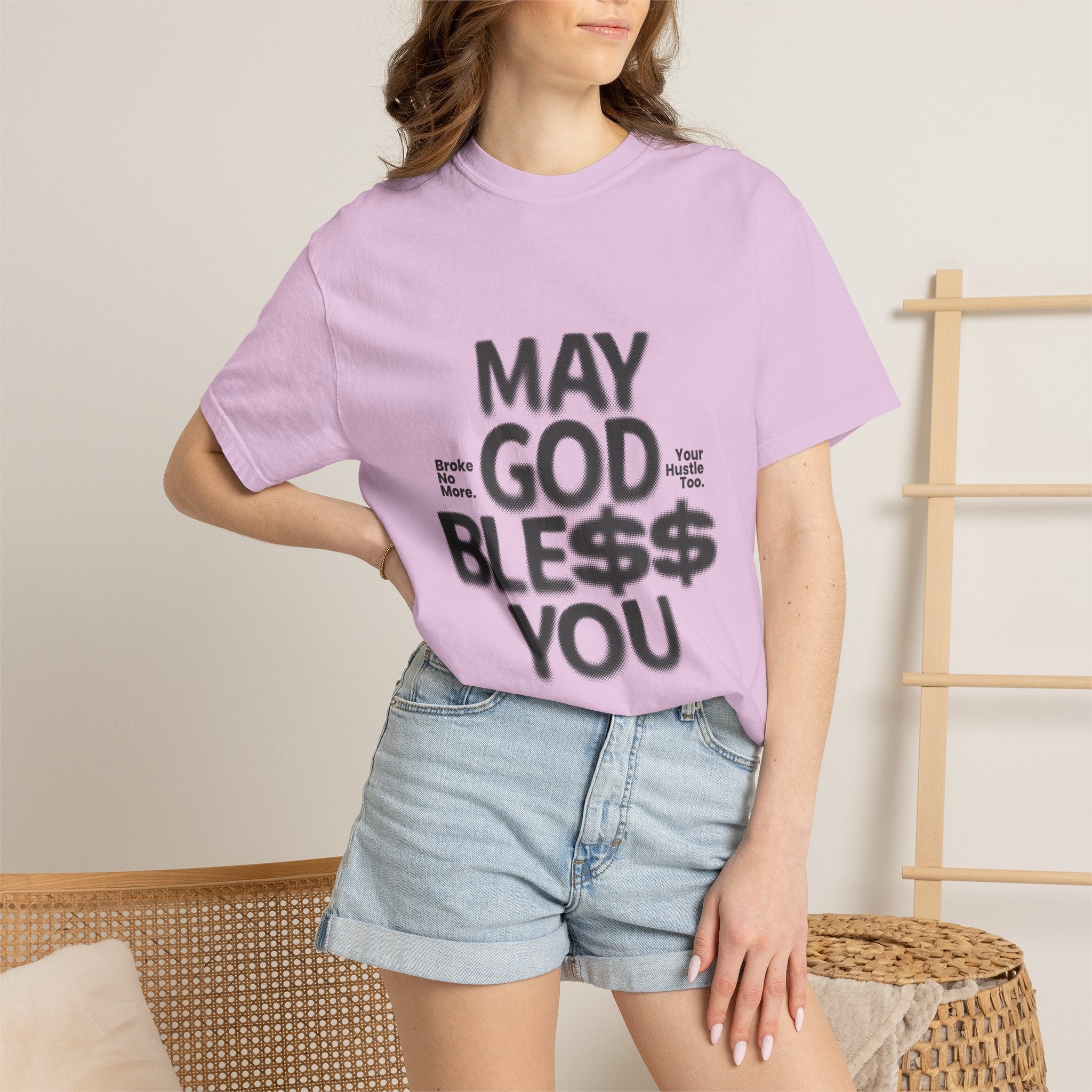 May God Bless You T-Shirt — Graphic Prayer Tee with Dollar Sign Design