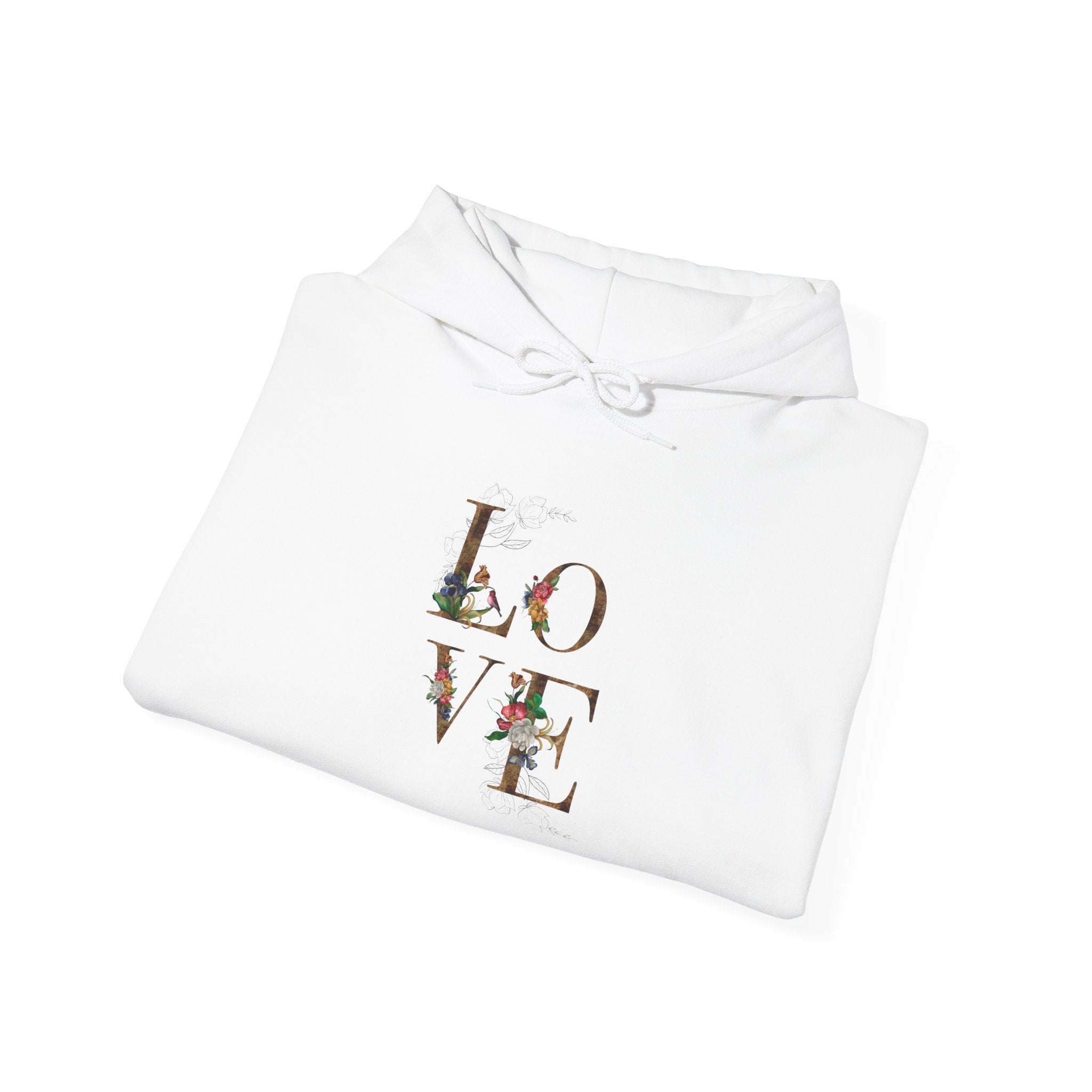 Love Floral Hoodie — Vintage Botanical Lettering Hooded Sweatshirt