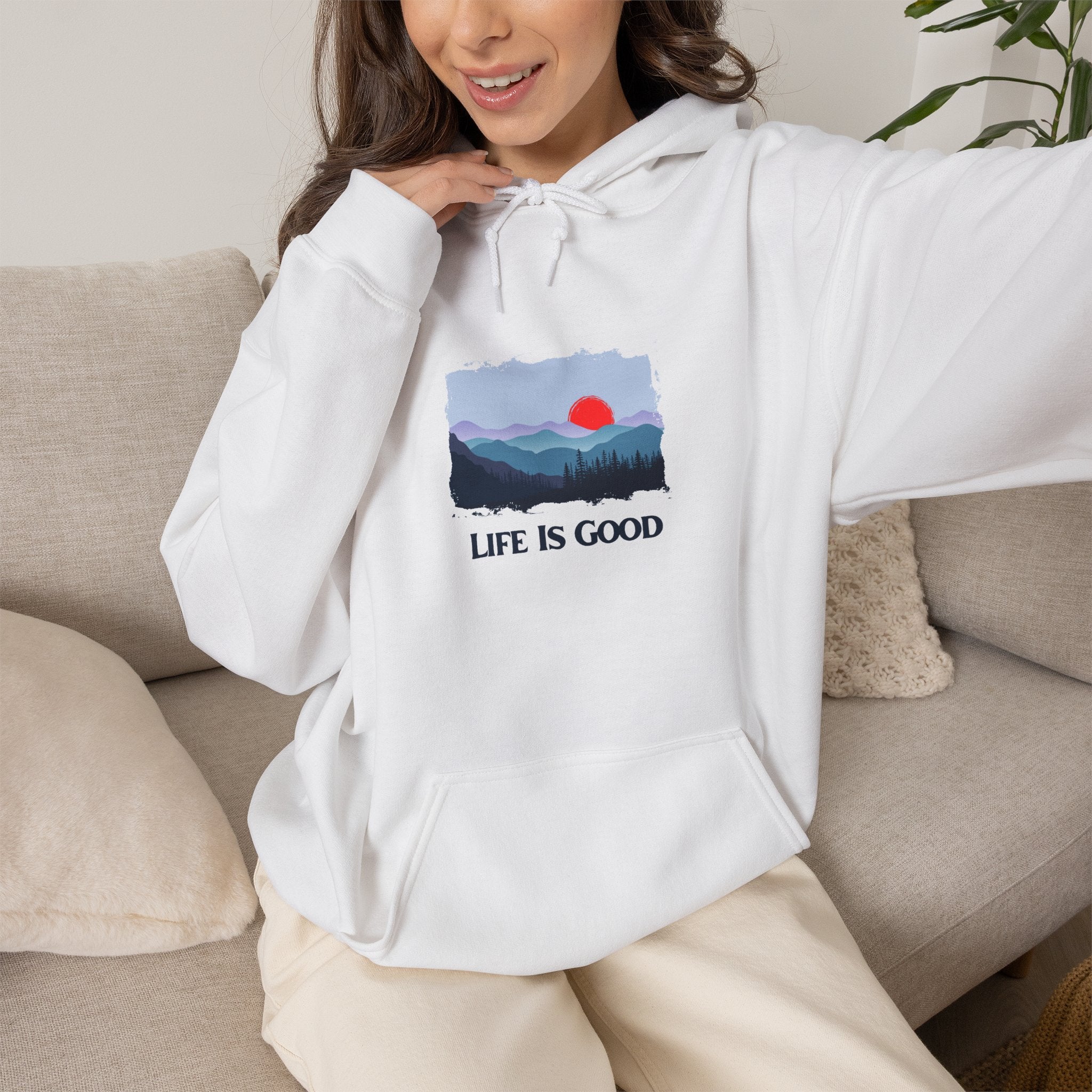 Hoodie - 'Life Is Good' Mountain Sunrise Graphic Hoodie