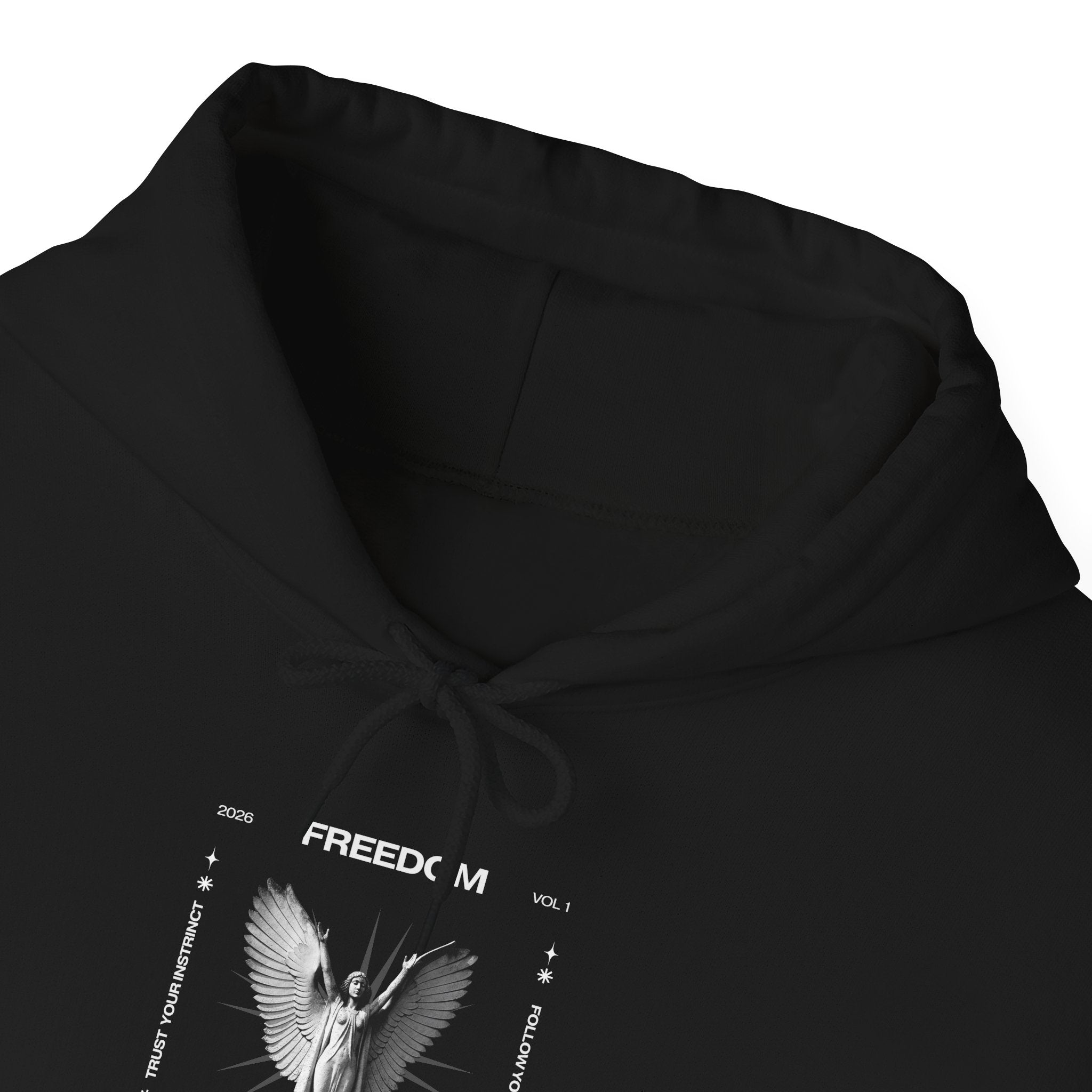 Freedom Angel Hoodie – Graphic Black Pullover with Winged Figure