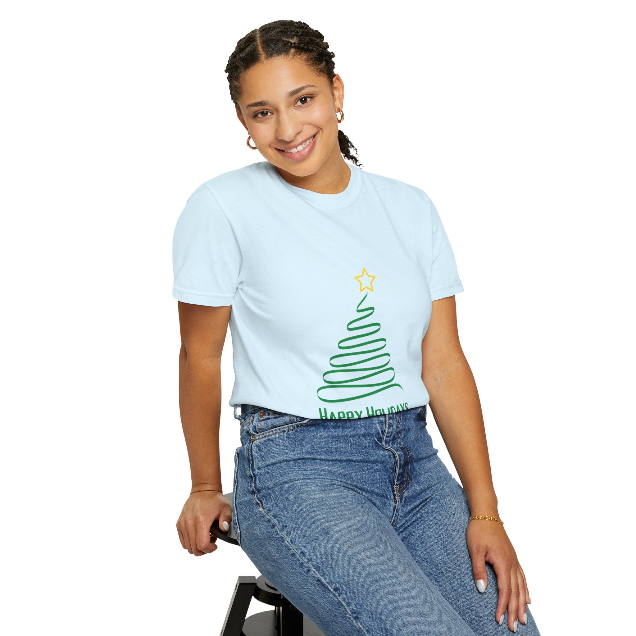 Holiday Spiral Christmas Tree T-Shirt — "Happy Holidays" Minimalist Graphic