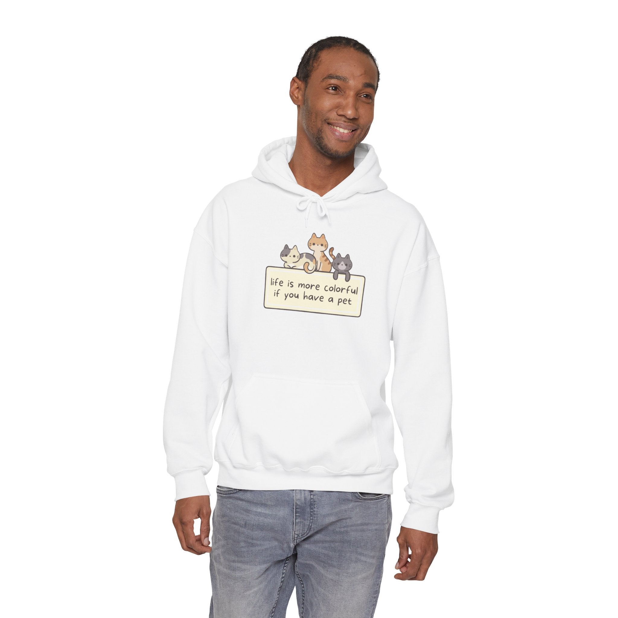 Pet Lover Hoodie - "Life Is More Colorful If You Have A Pet" Cute Cat & Dog Graphic