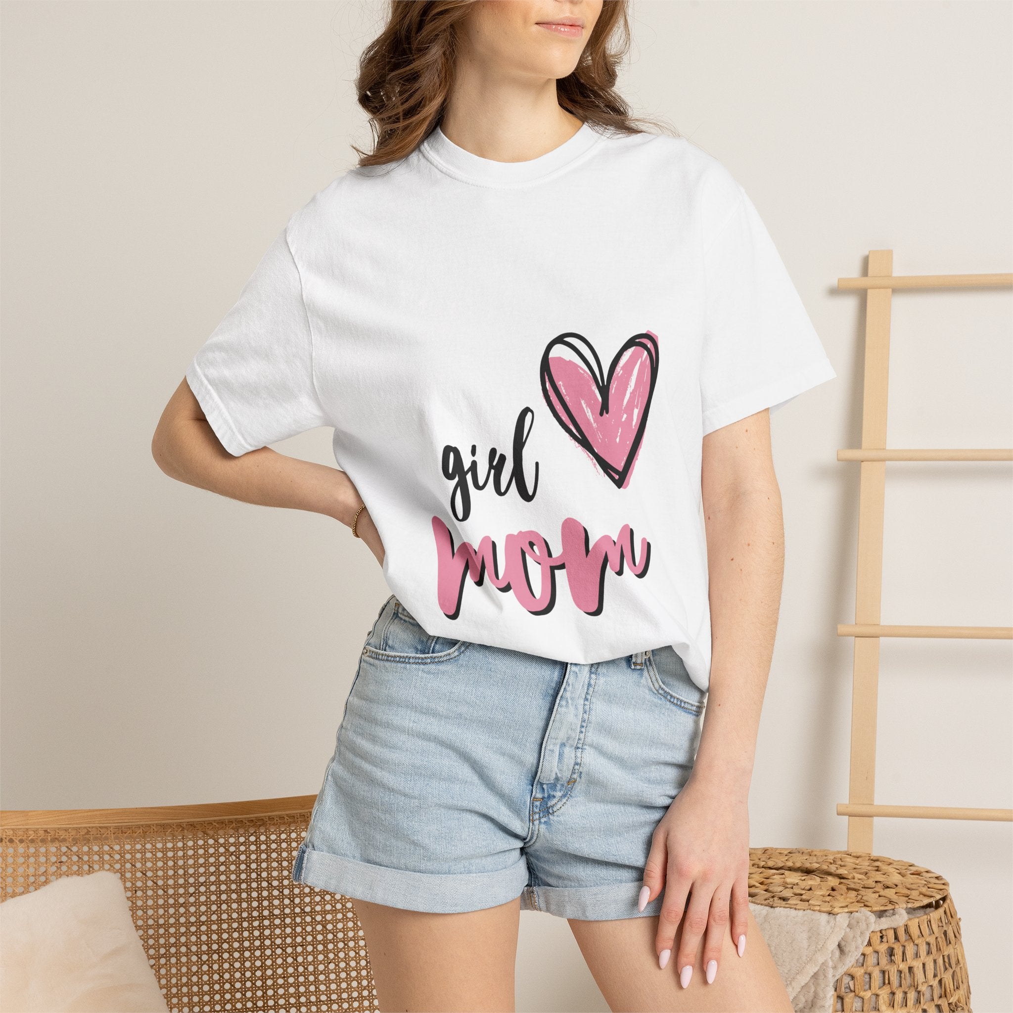 Girl Mom T-Shirt — Pink Heart Mom Shirt for New & Proud Mothers