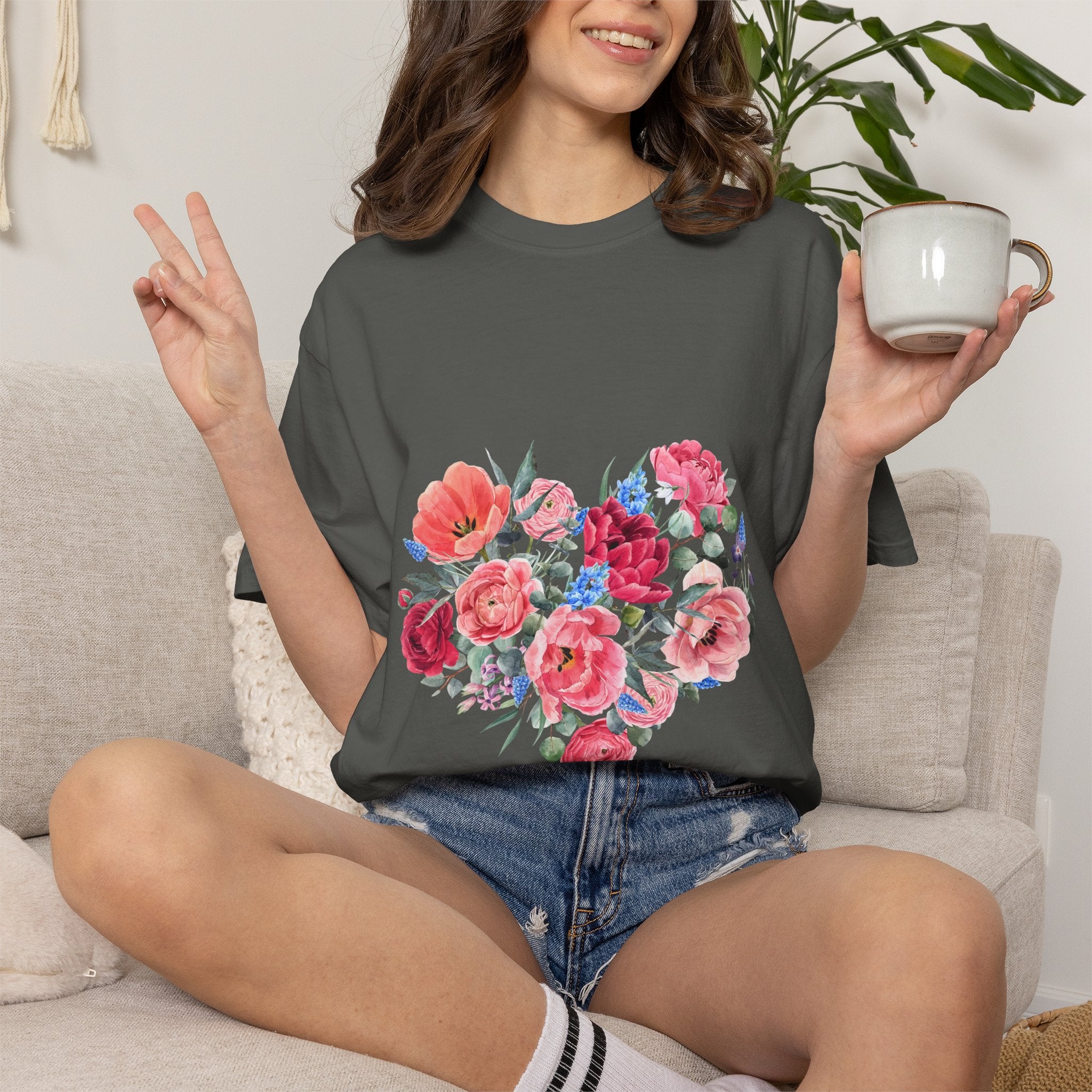 Floral Heart T-Shirt – Watercolor Rose Heart Graphic Tee (Valentine’s Day, Mother's Day)