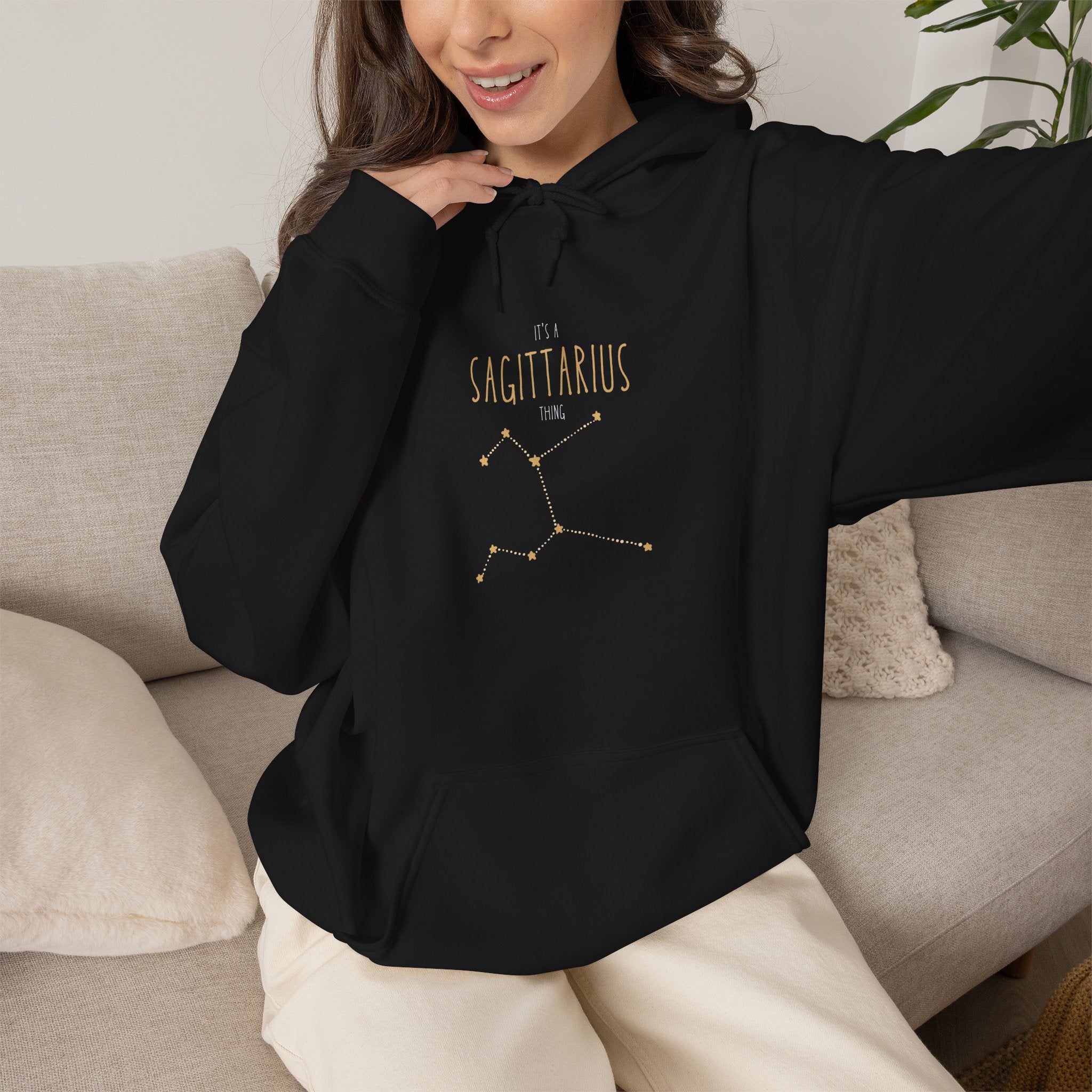 Sagittarius Constellation Hoodie – Gold Zodiac Graphic