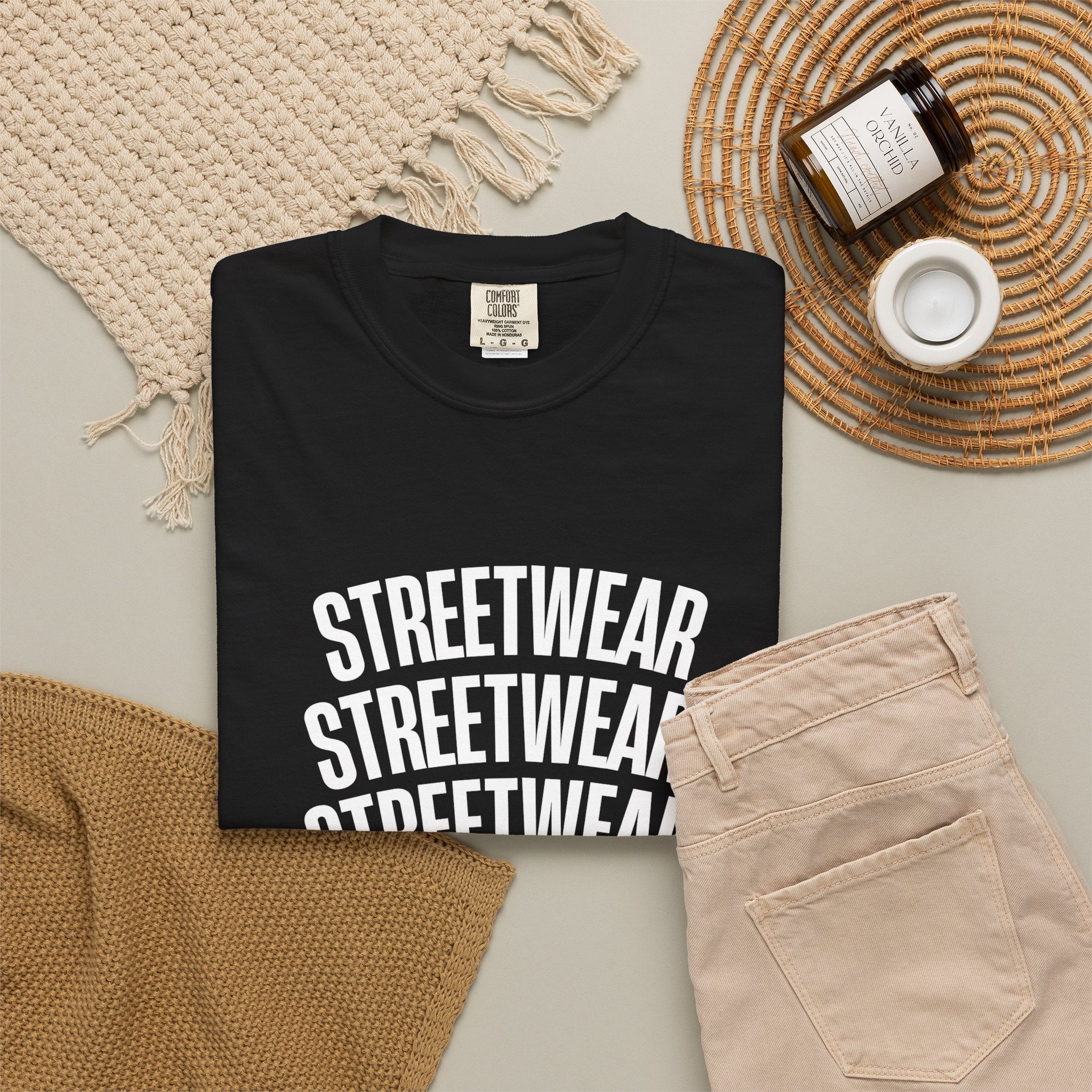 Streetwear Panther T‑Shirt — Graphic Garment-Dyed Tee with 'STREETWEAR' Text & Barcode