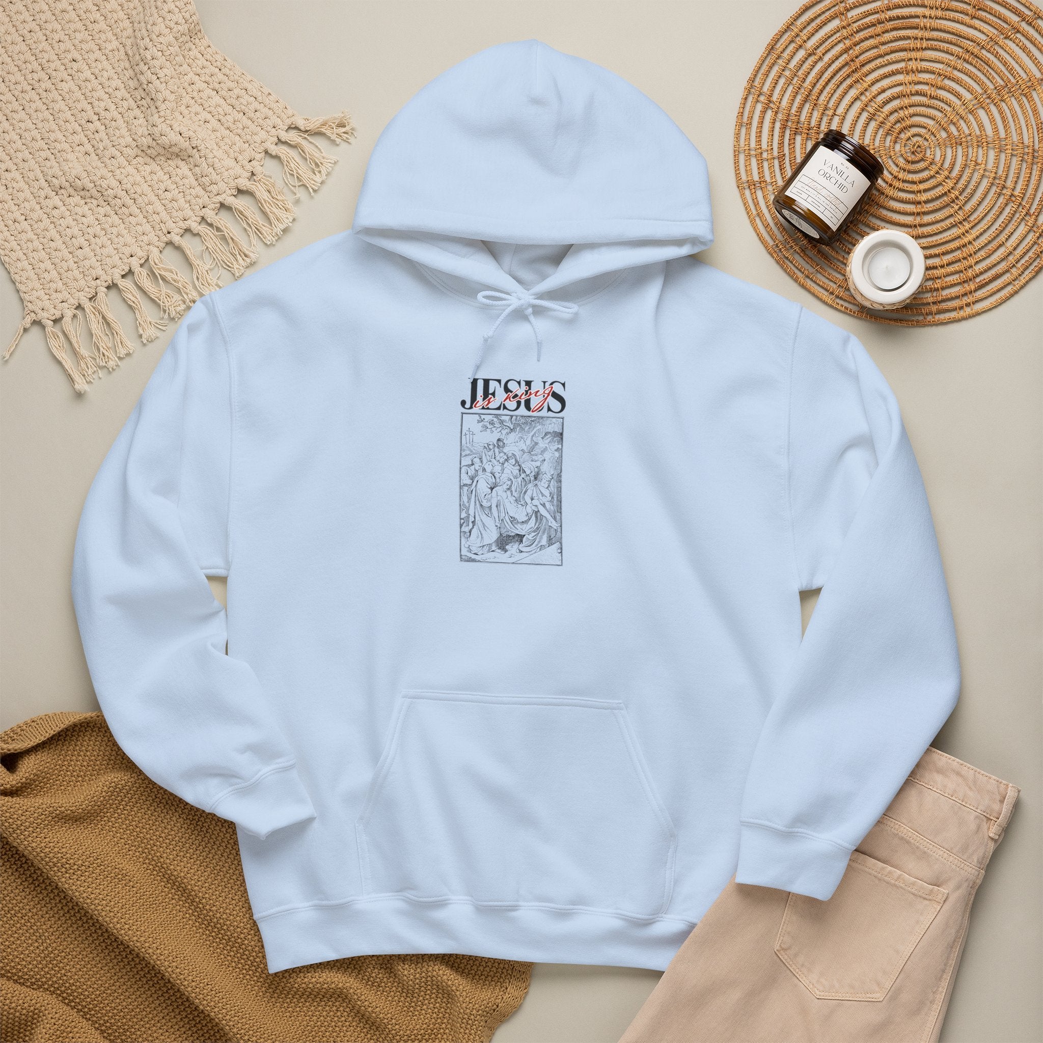 Jesus Vintage Illustration Hoodie — Retro Religious Graphic Pullover